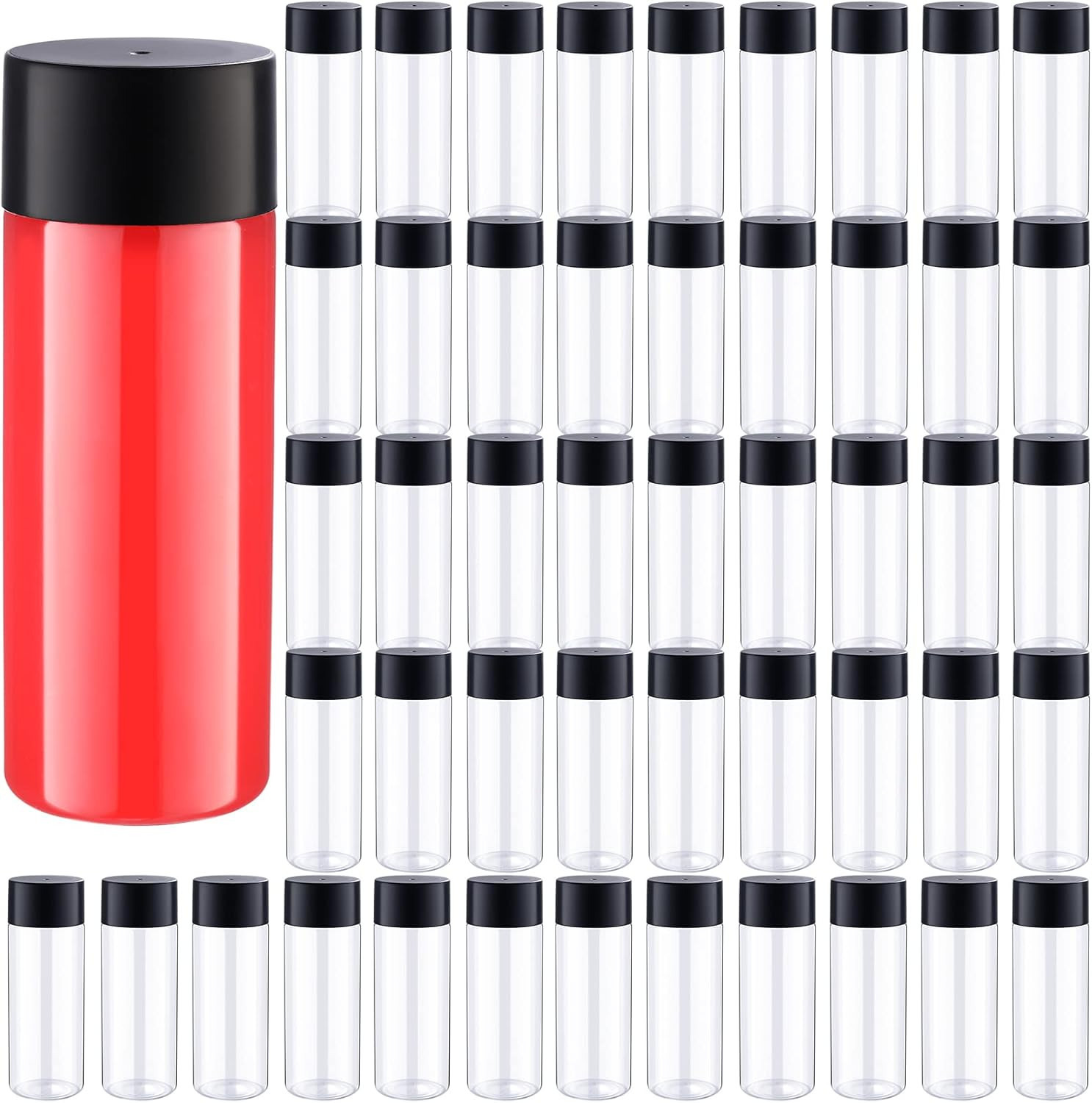 50 Pcs Plastic Juice Bottles with Black Lids Sensory Bottles round Clear Drink C