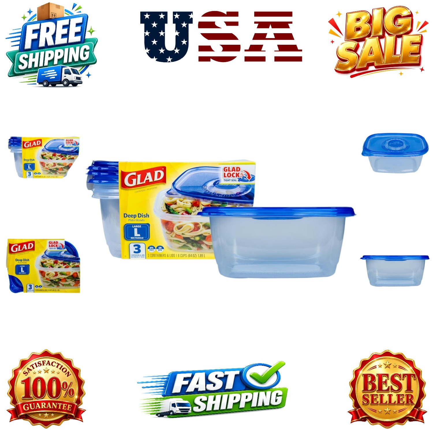Ware Deep Dish Food Storage Containers with Lids, Large Rectangle BPA Free Pl…
