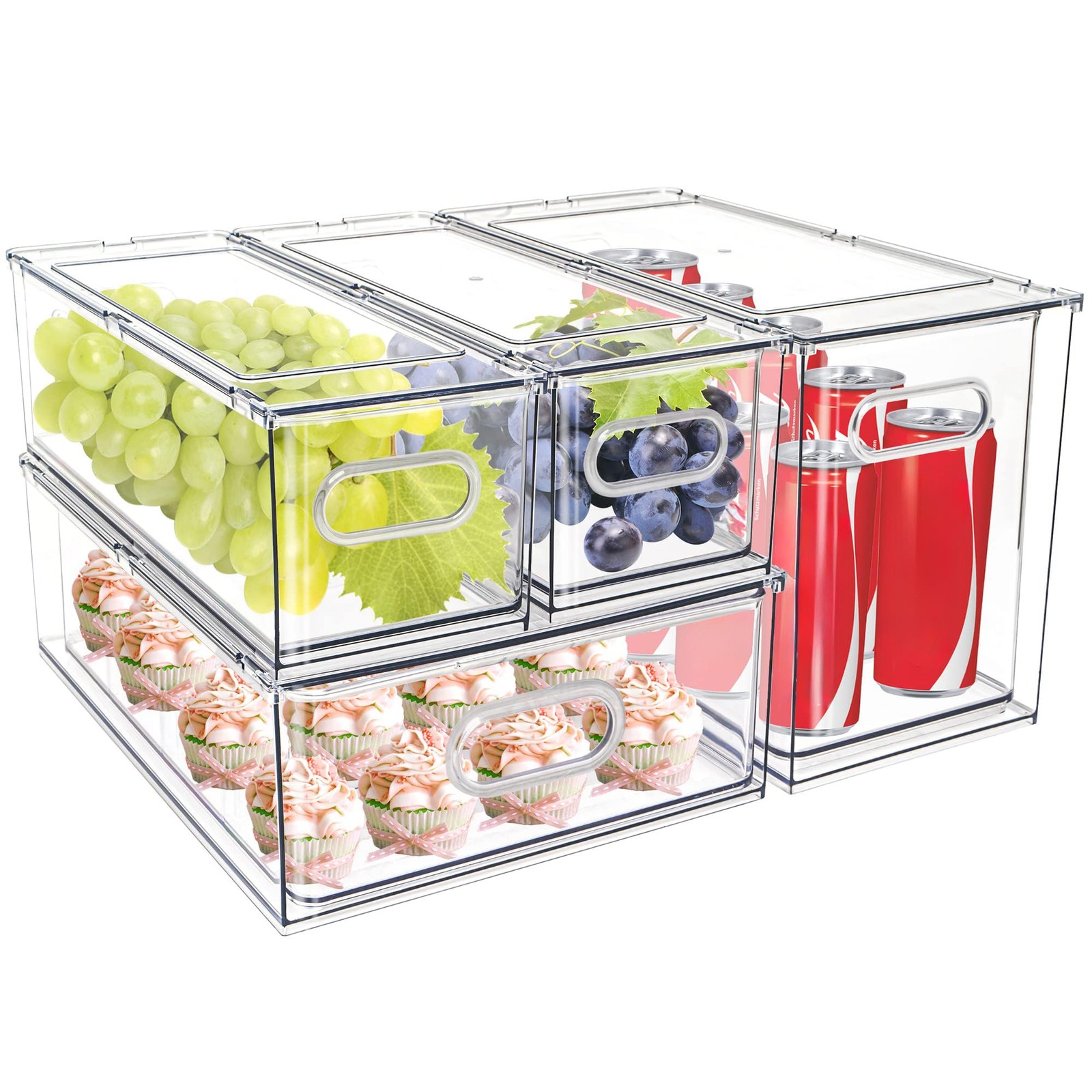 4 pack Stackable Fridge Drawers Pull-Out Bins Divided Produce Saver Container…