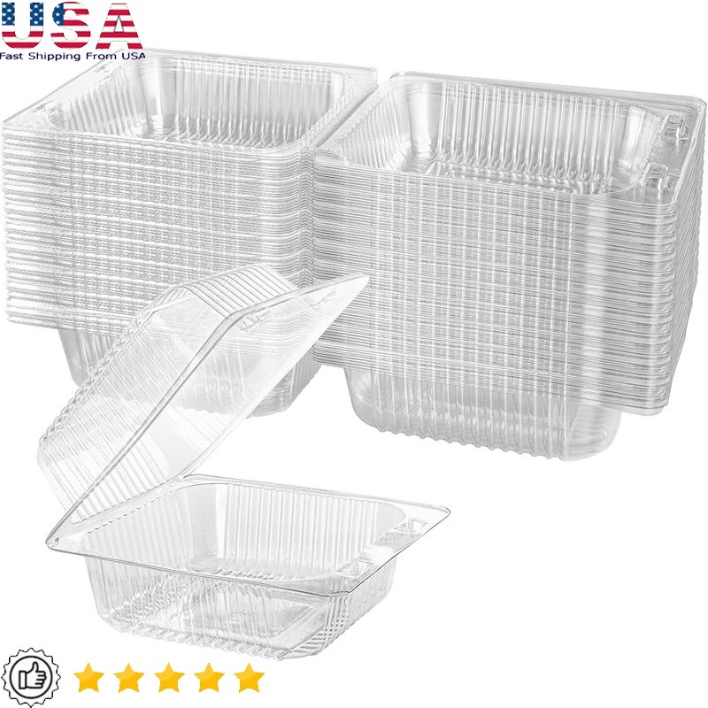 50 Count Clear Plastic Clamshell Cake Slice Takeout Containers Food Storage New