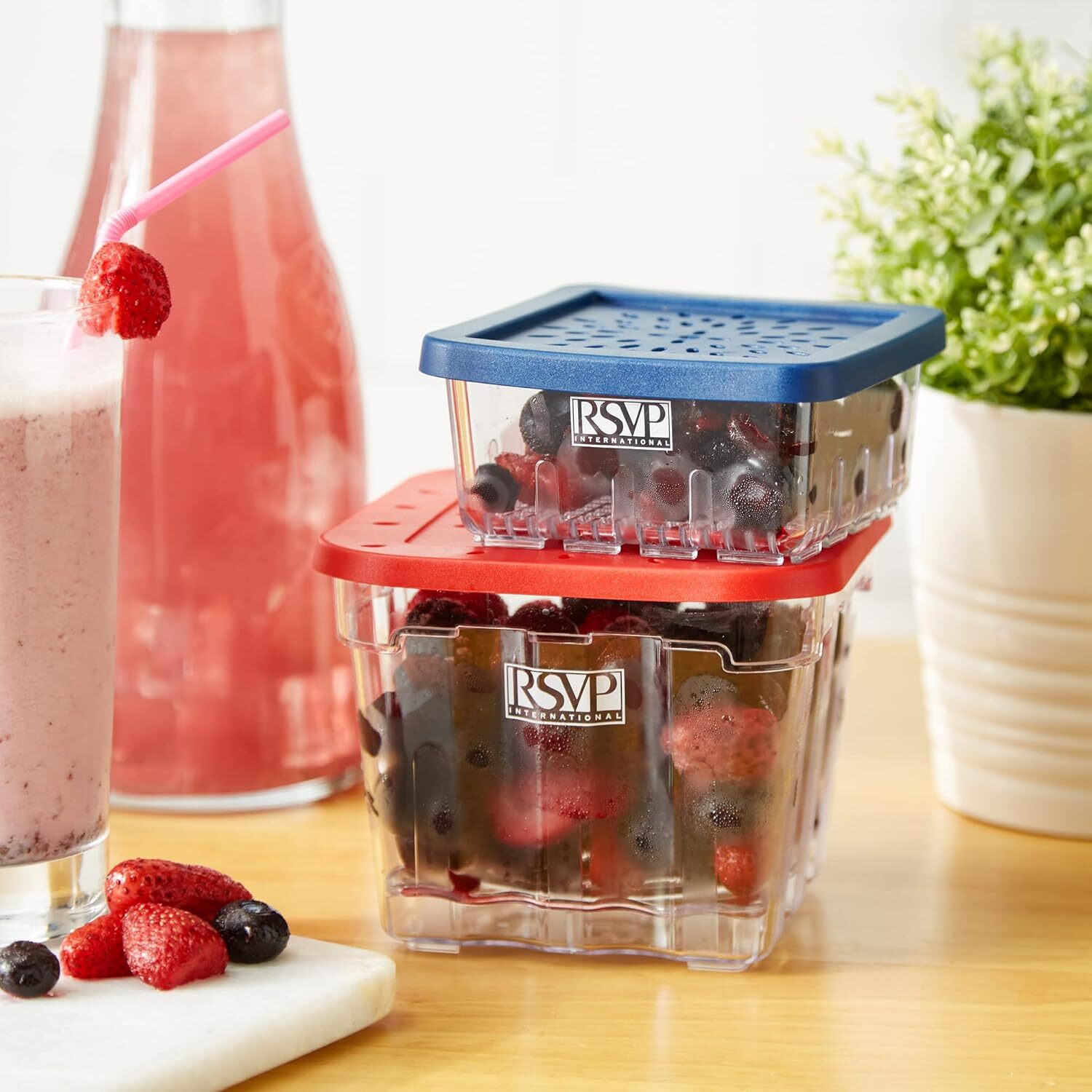 RSVP International Reusable Food Storage Collection Berry Keeper Set,Red
