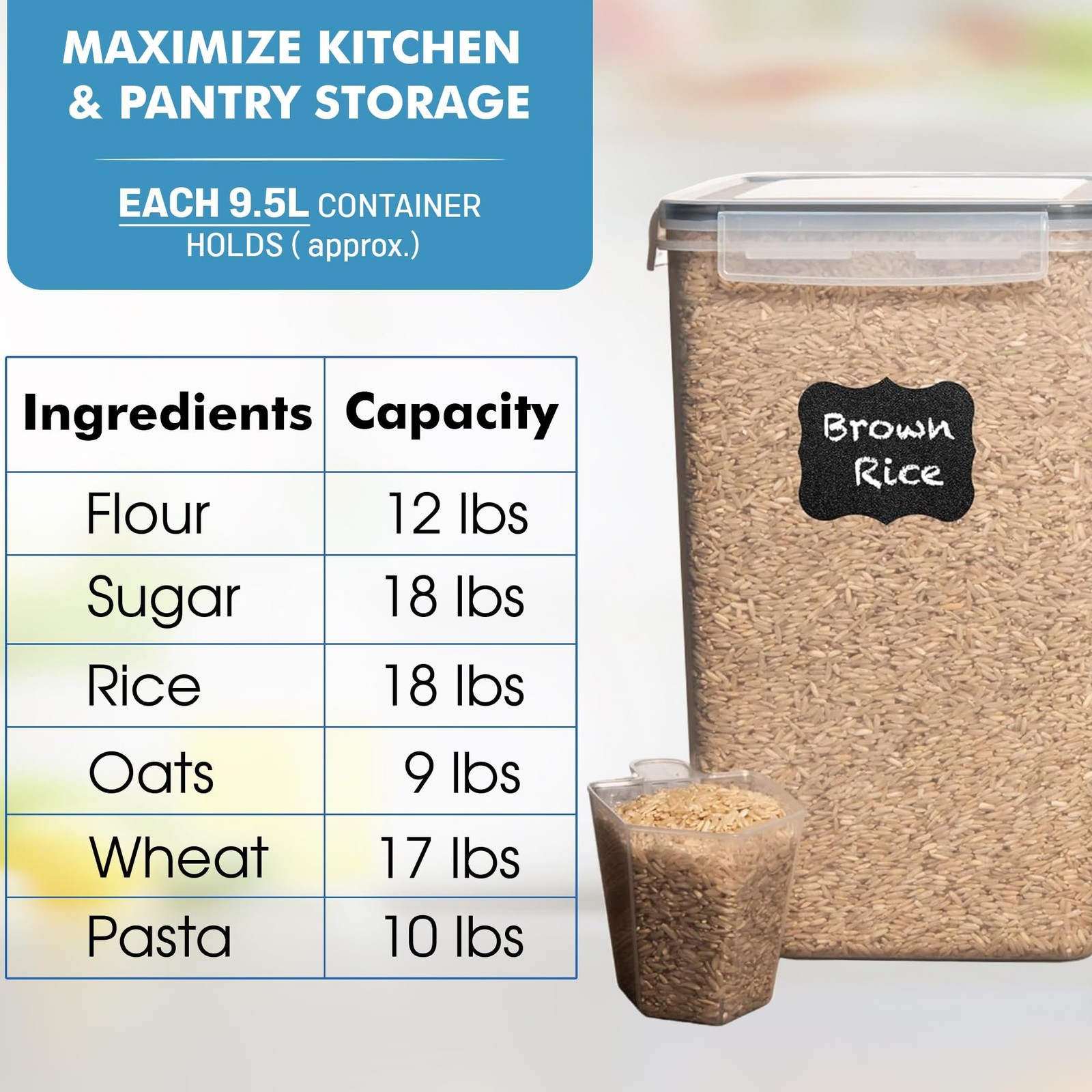 Shazo 2 PC (9.5L | 321 Oz) Extra Large Bulk Food Storage Containers with Airt…