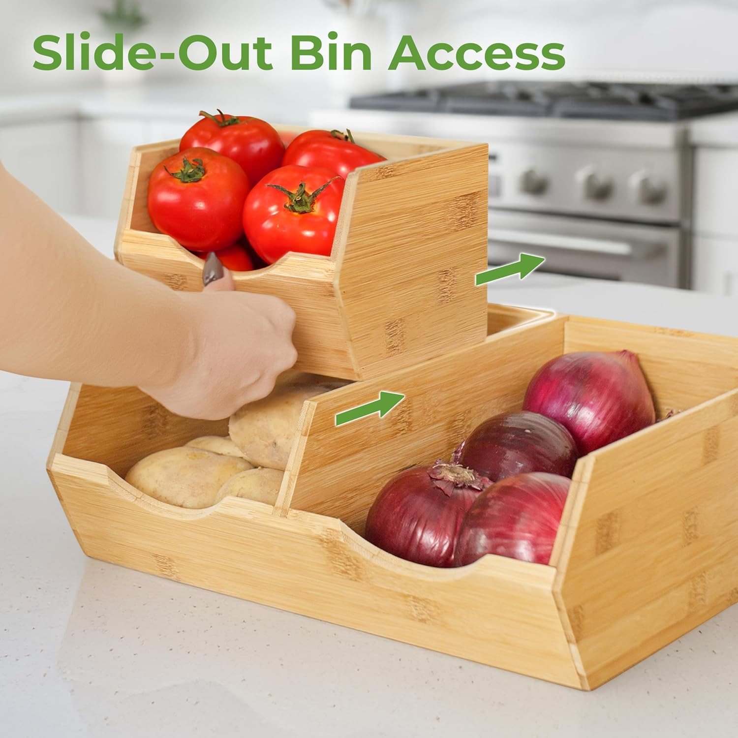 HOMESTEAD Bamboo Pantry Storage Bins – Potato & Onion Storage Bin for Pantry Org