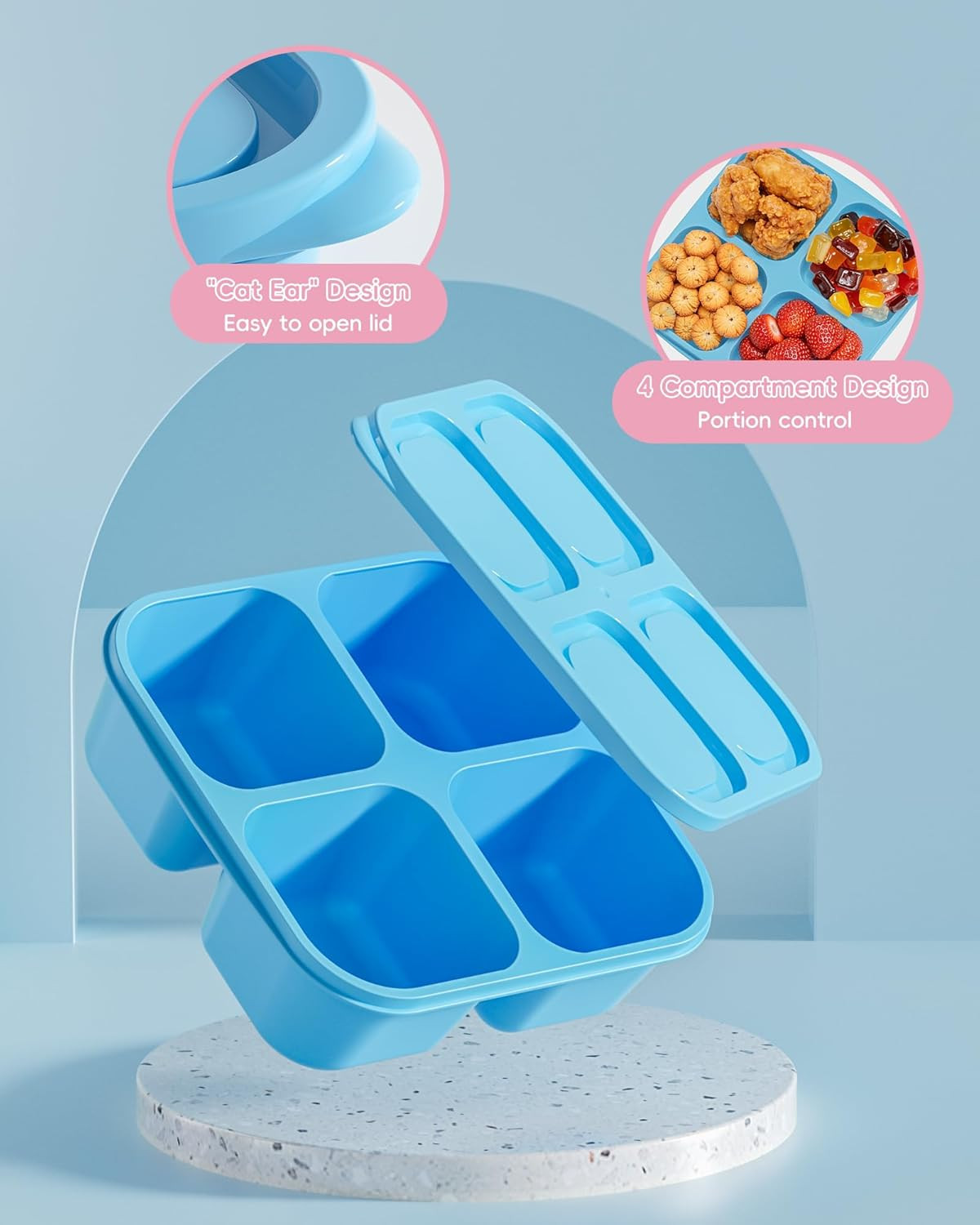 4 Pcs Snack Box Containers Set, Reusable 4 Compartment Lunchable Container with