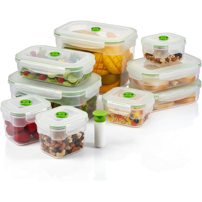 Vacuum Food Storage Containers W/ Pump Airtight Reusable Freezer Safe Sealer Set