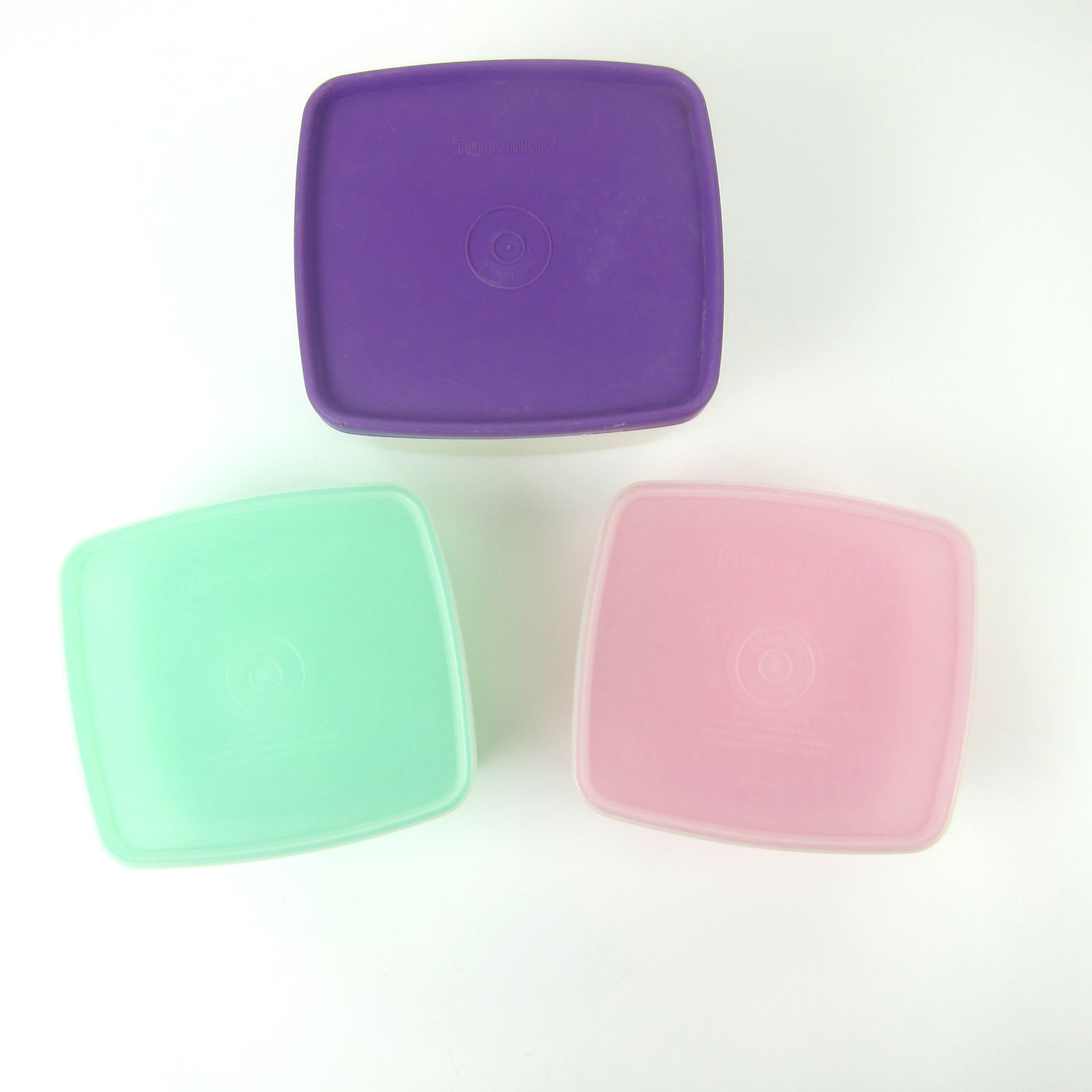 3 Vintage Tupperware Freezer Containers Green & Pink #311 and #312 Purple Lid
