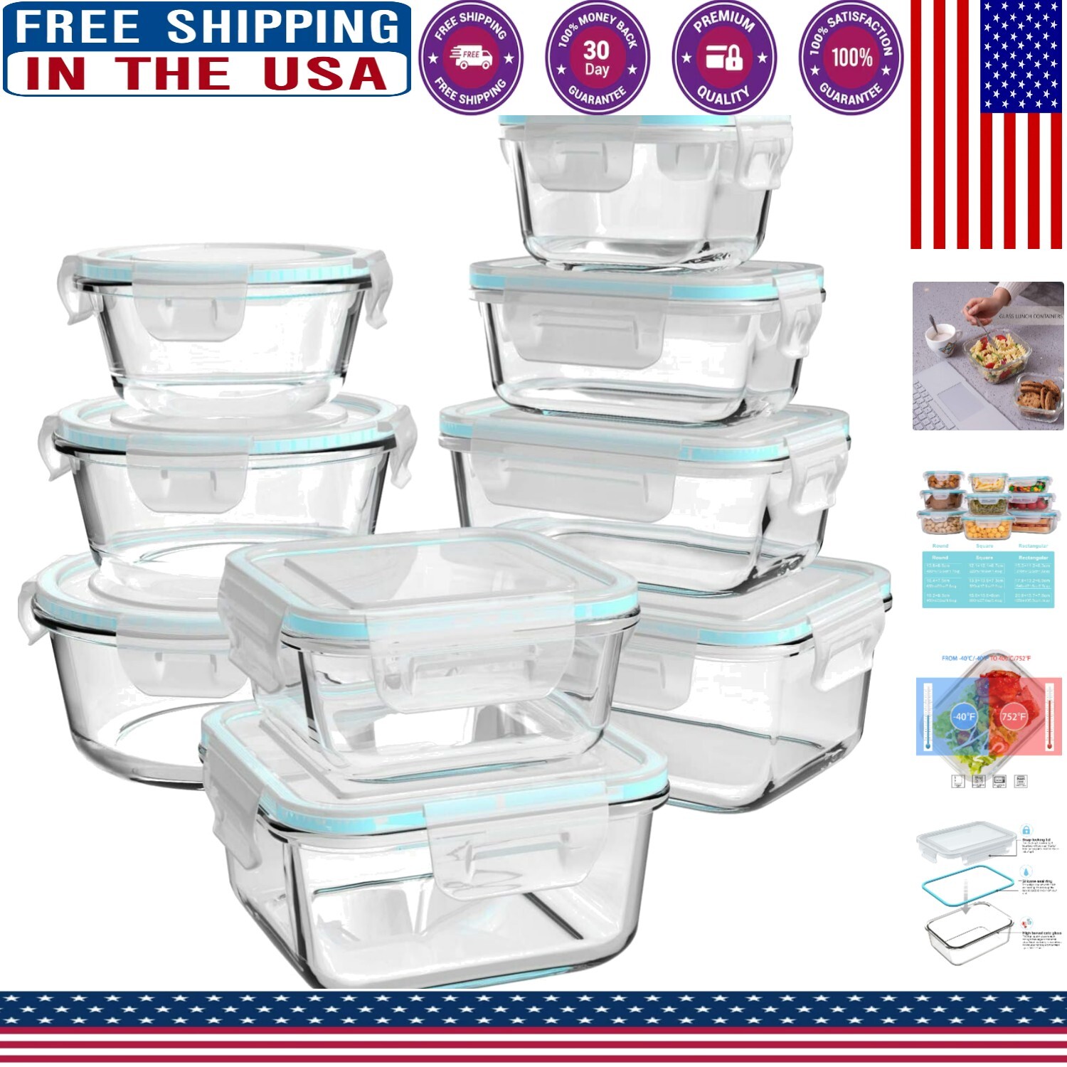 Versatile 18-Piece Borosilicate Glass Storage Set – Leak-Proof & Microwave Safe