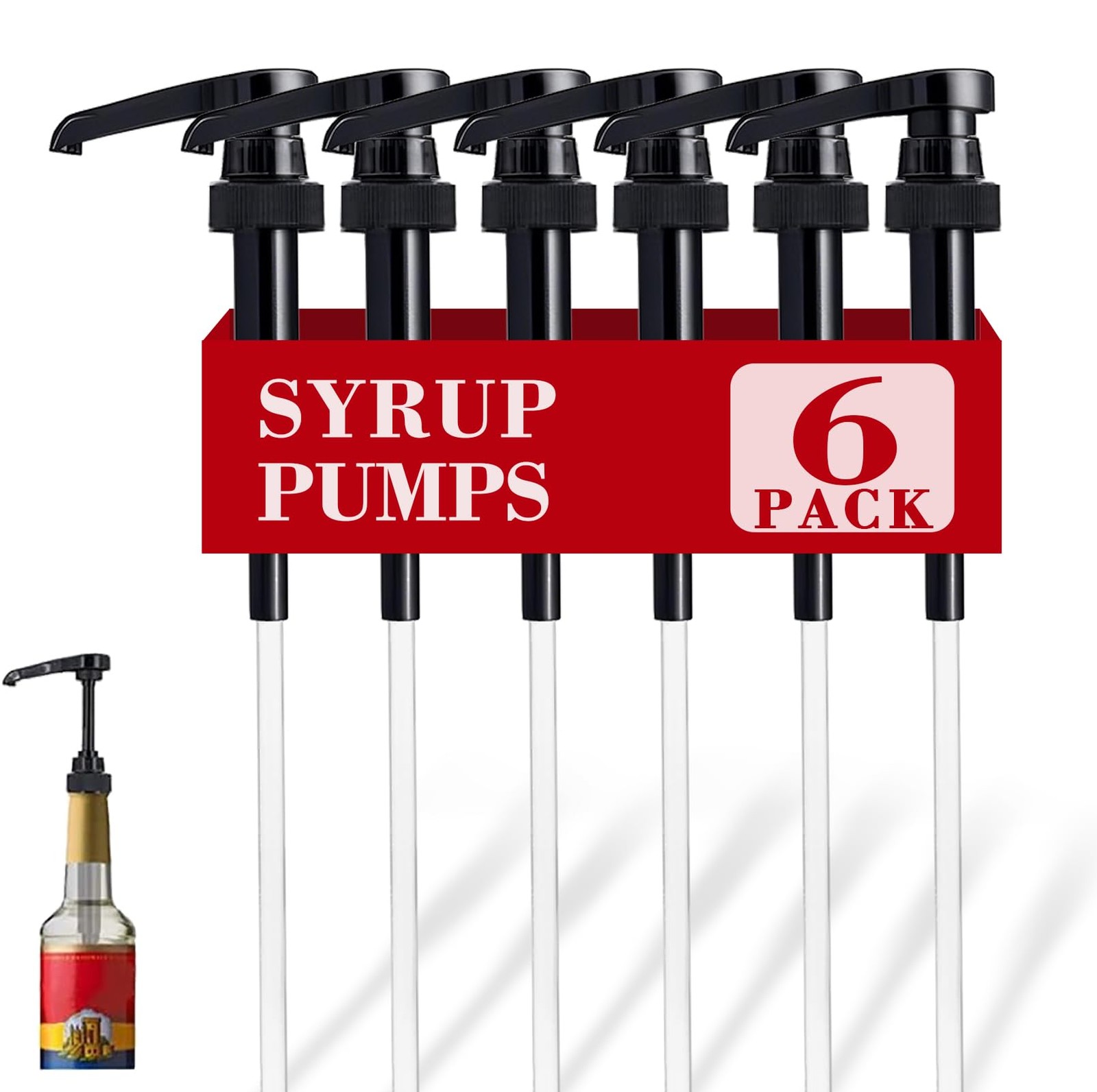 6 Pack Black Syrup Pumps Leak Proof Coffee Syrup Dispenser, Fits 25.4 Oz Coff…
