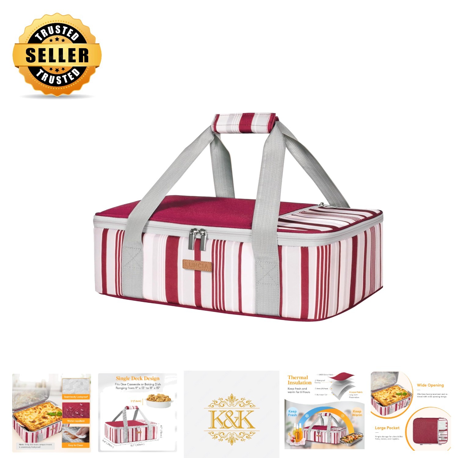 Foldable Red Casserole Carrier – Hot/Cold Food Transport with Zipper Pocket