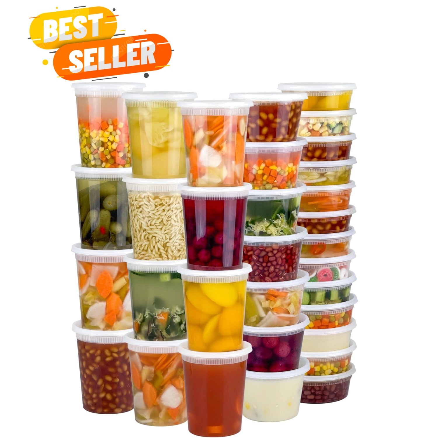 60 Sets 120-Piece Deli Containers with Lids, 32/16/8 oz X 20 Set Each, Leak-P…