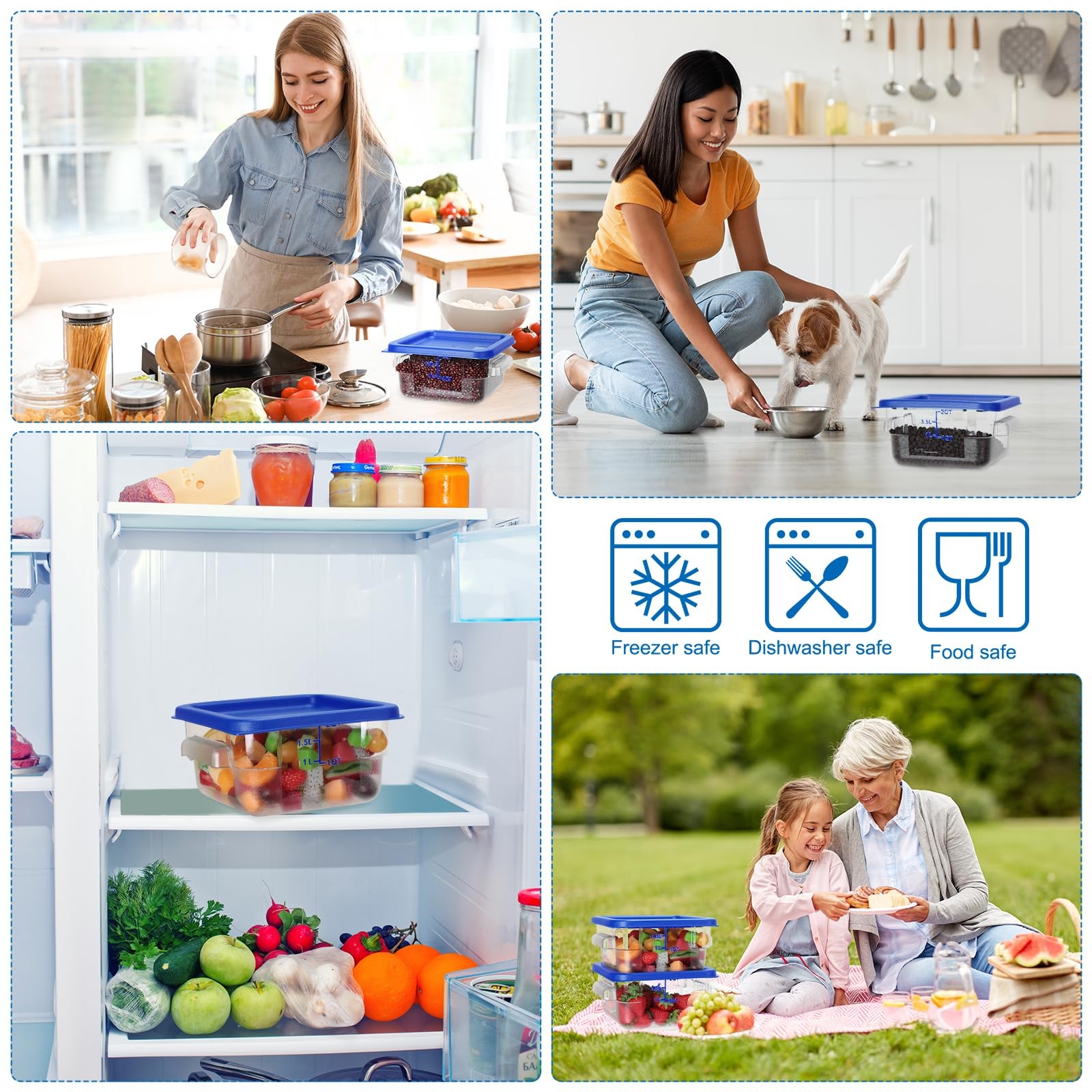 Lallisa 8 Pcs 2 Quart Food Storage Containers with Lids Clear Square Blue