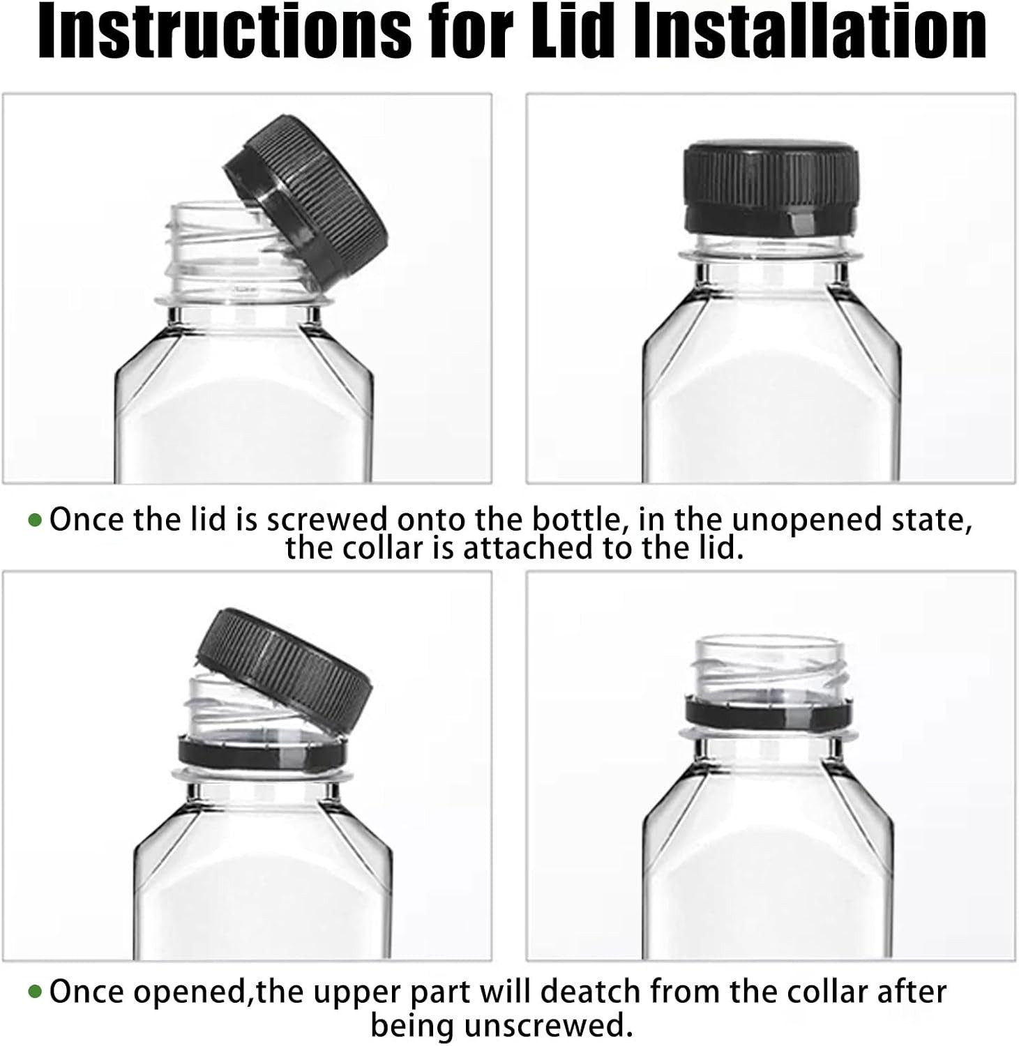 Plastic Juice Bottles with Caps 10Pcs 12Oz, Reusable Juice Containers with Black