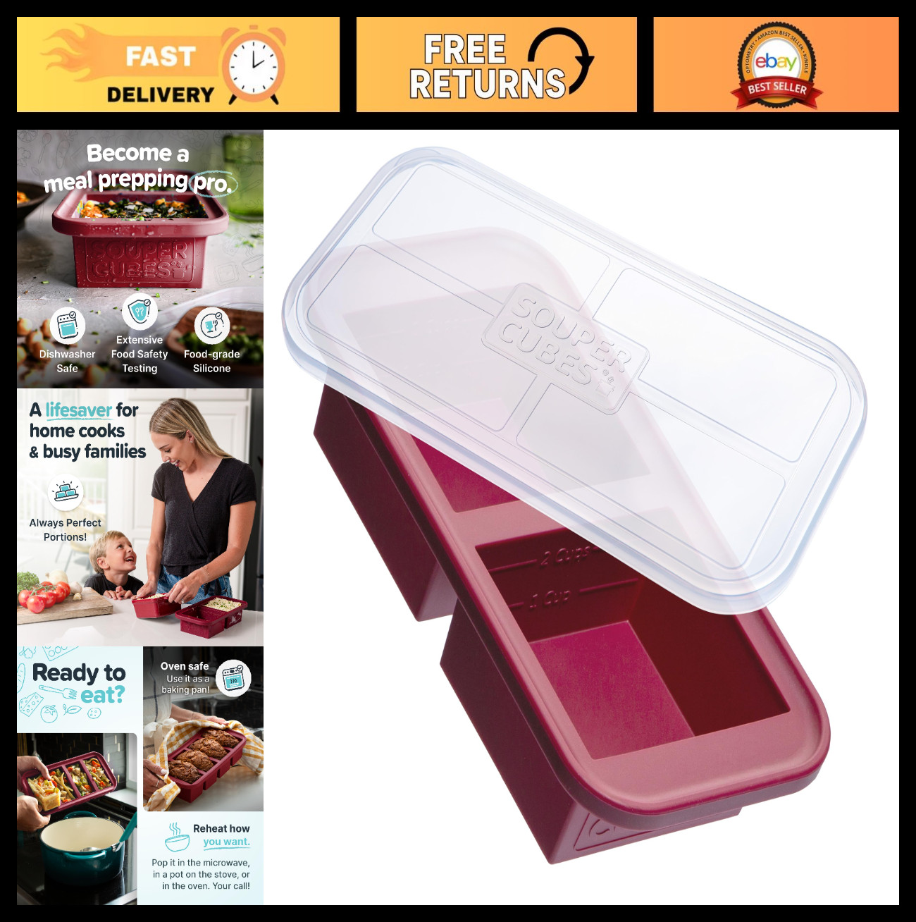 2-Cup Silicone Freezer Tray with Lid – Perfect for Lasagna, Casseroles & More