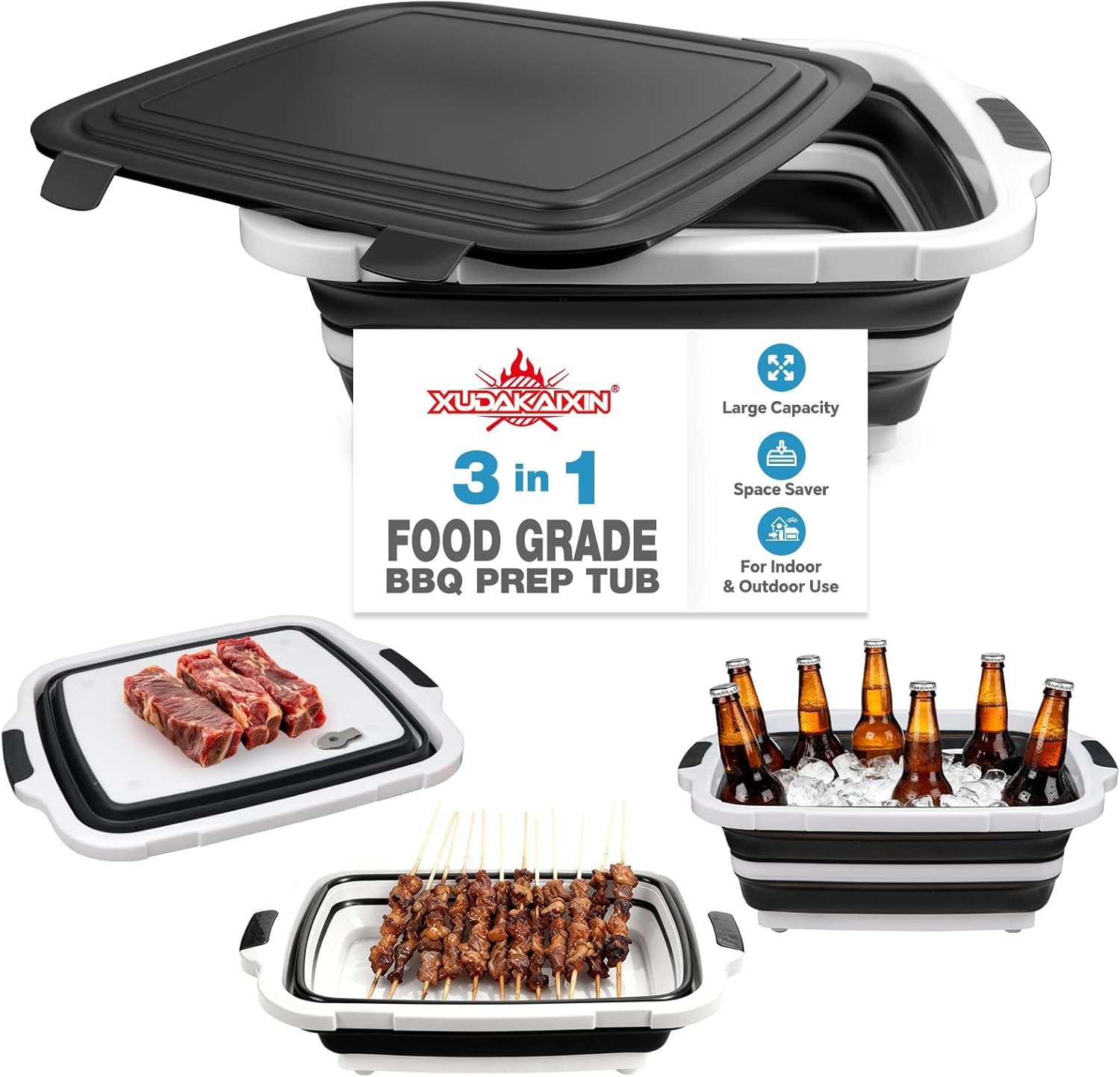 Collapsible BBQ Prep Tub for Meal Prep, Marinating, and Food Storage – Includes