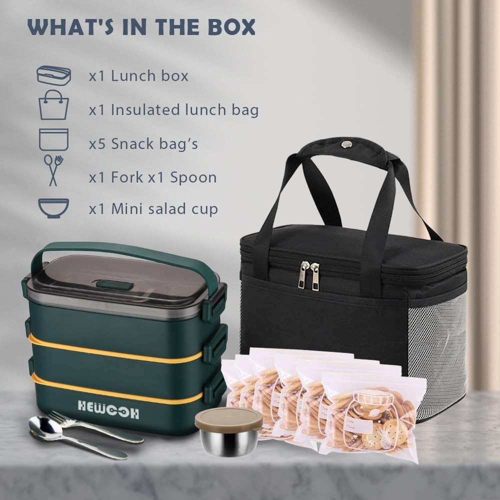 HEWOOH 74oz Large Bento Box for Adults, Reusable Lunch Container w/Bag & Utensil