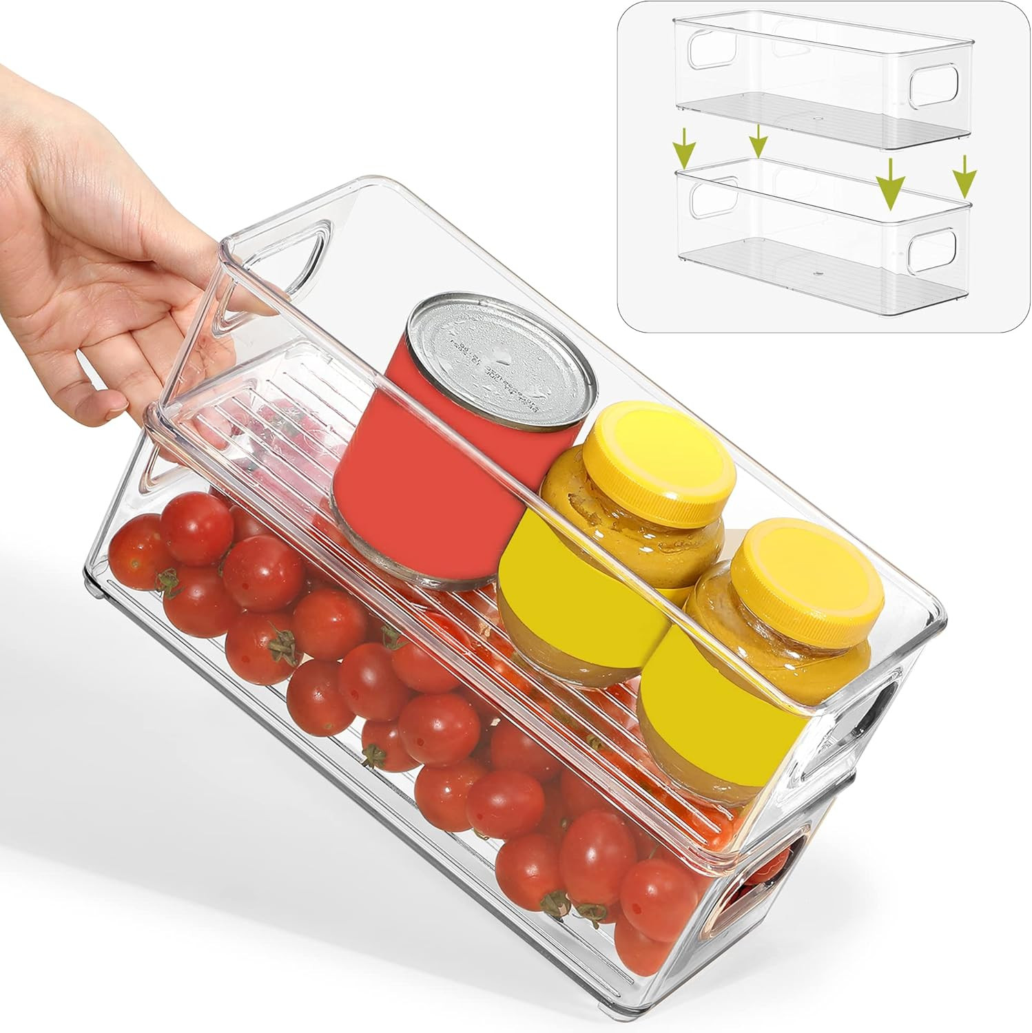 Stackable Plastic Food Storage Bin with Handles for Kitchen Pantry, Cabinet, Ref