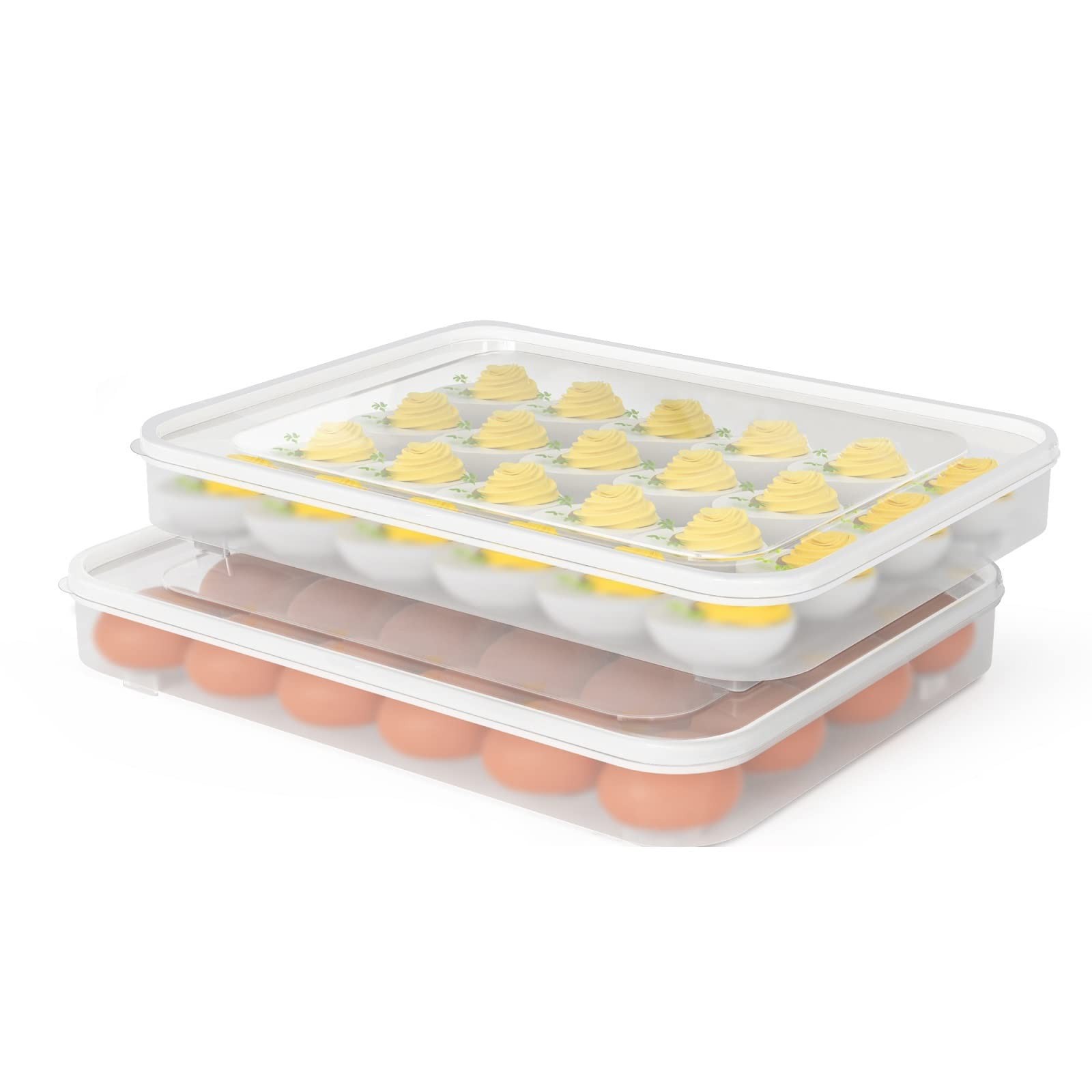 Deviled Egg Containers with Lid, (Set of 2), Plastic Egg Holder for Refrigera…