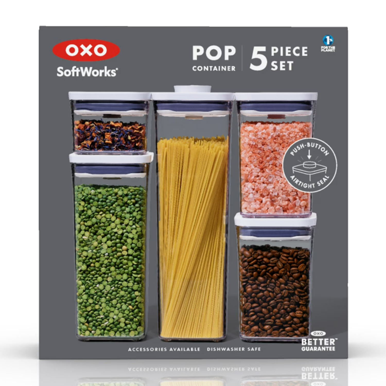 OXO SoftWorks POP 5 Piece Food Storage Container Set Airtight BPA Free