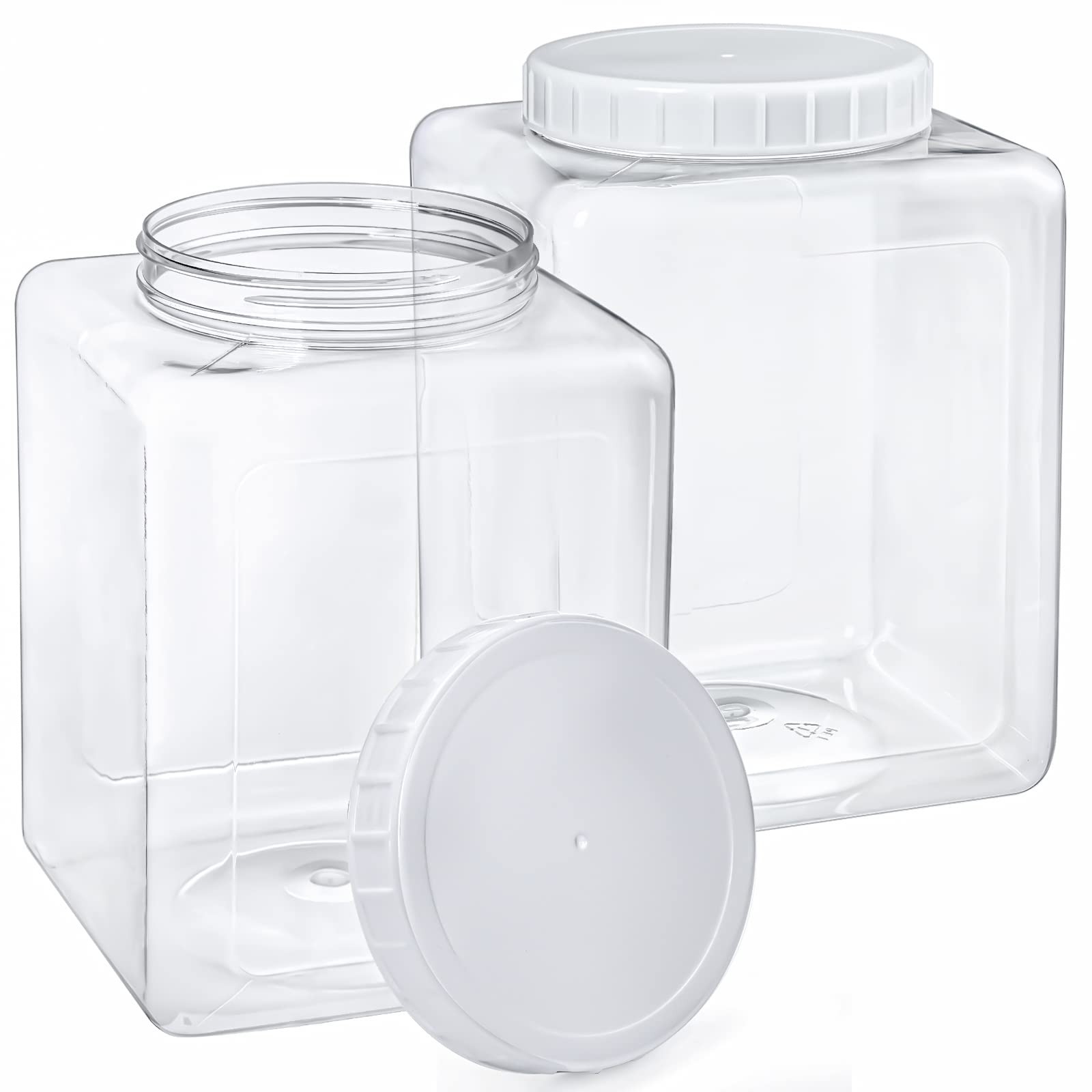 Elsjoy 2 Pack 1.3 Gallon Large Plastic Storage Jars with Screw-on Lids, Wide …