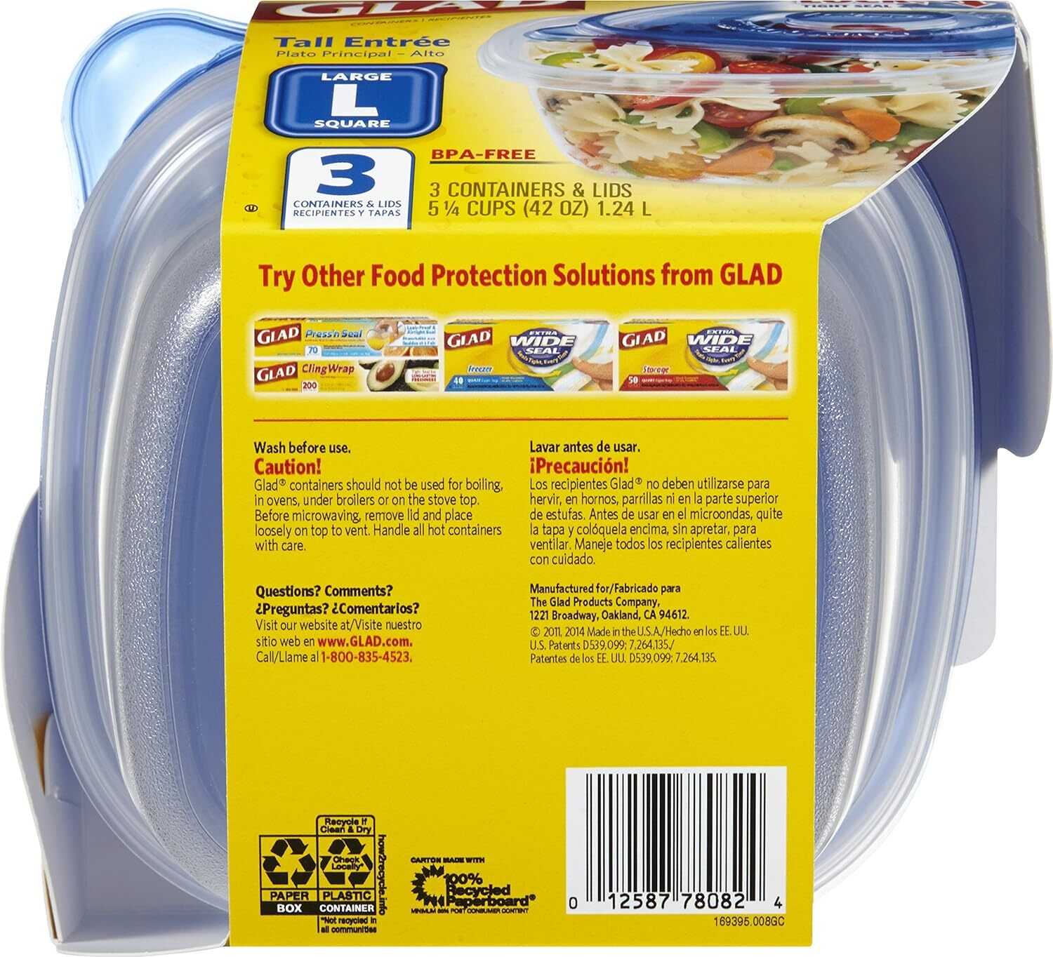 Glad Plastic Food Storage Containers, set of 3 – 42 Oz Pack, Meal Prep, Kitchen