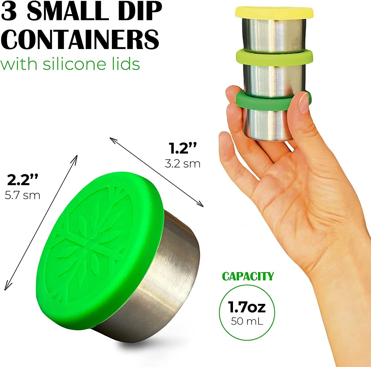 Small Salad Dressing Containers with Lids 3 x 1.7oz Leakproof Dip Containers B5