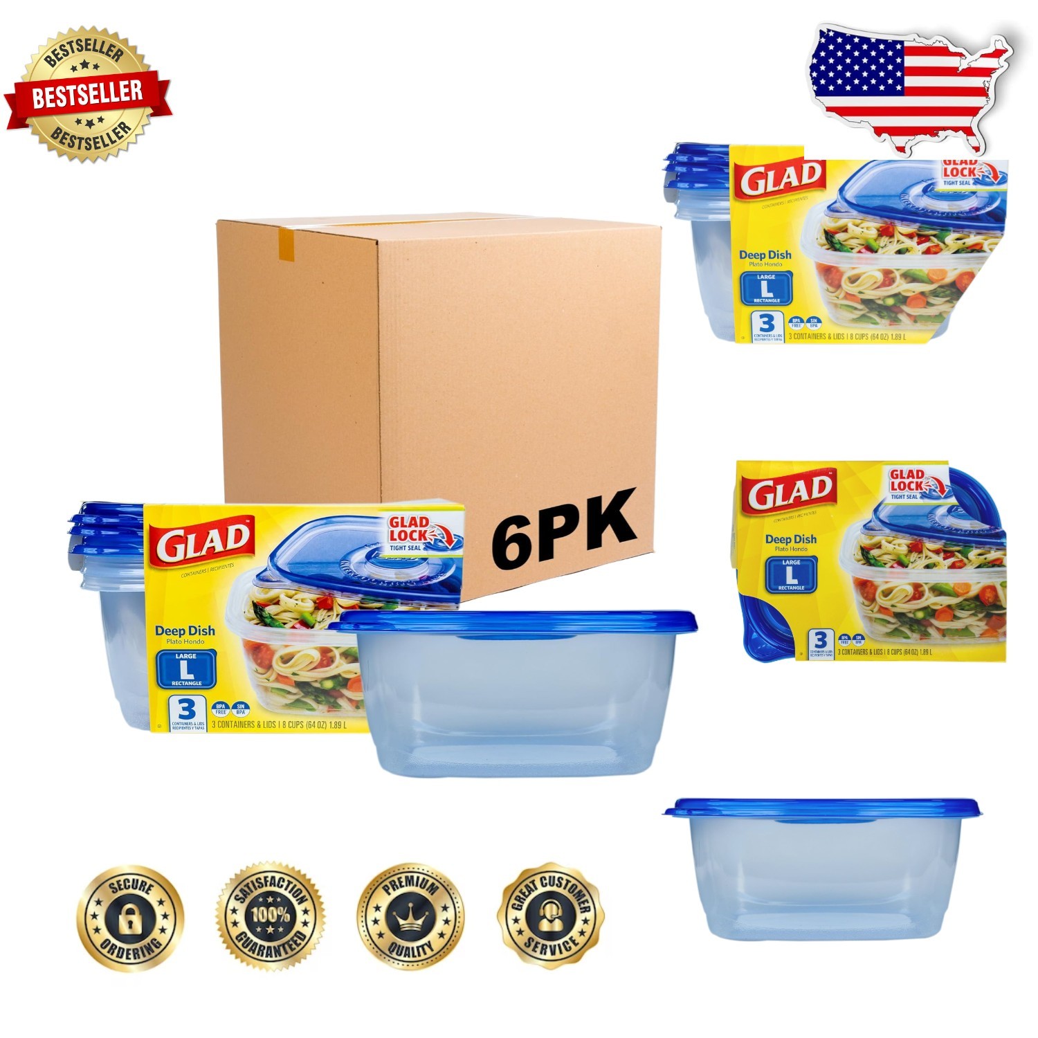 Ware 3pk 64oz Deep Dish Food Containers – Airtight Seal, Dishwasher Safe