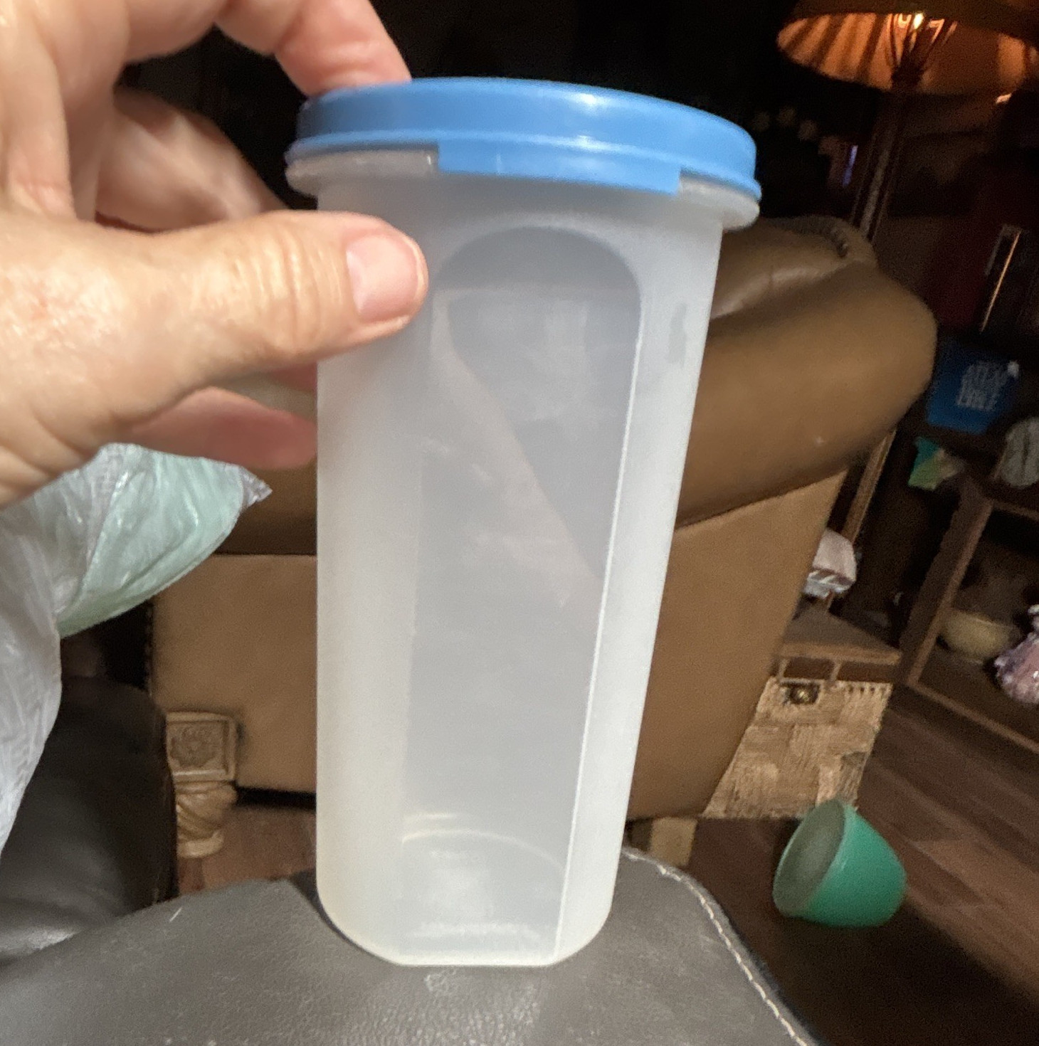 Tupperware 1641 Clear Plastic Storage Container w/ Blue Lid 450 ml, 2pc