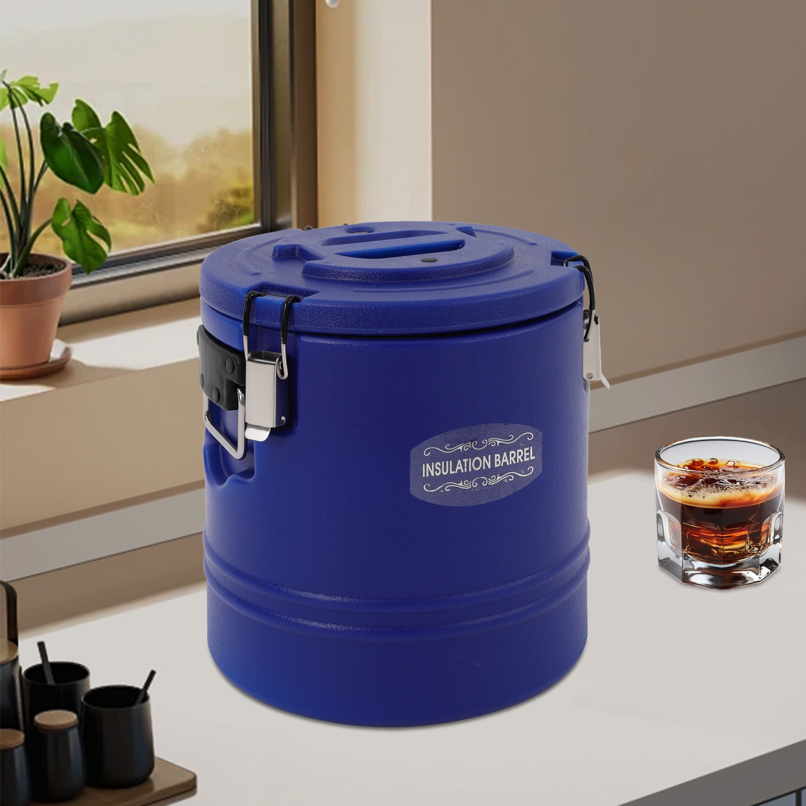 Blue 15L/13.62 QT Modern Insulated Bucket, Insulated Soup Container With Lid
