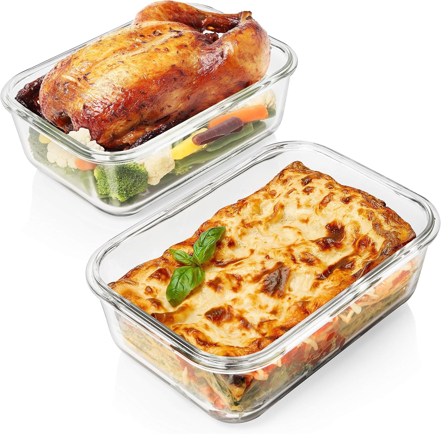 8 Cups/ 63 Oz 4 Piece (2 containers + 2 Lids) Large Glass Food Storage/ Baking