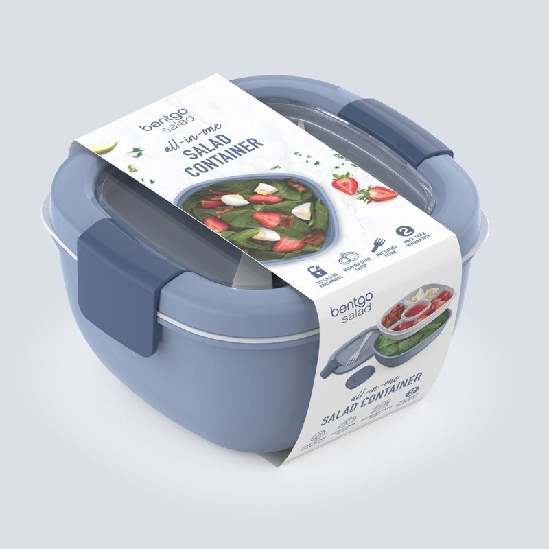 All-in-One Salad Container W/ Compartment Tray & Reusable Fork On-the-Go New