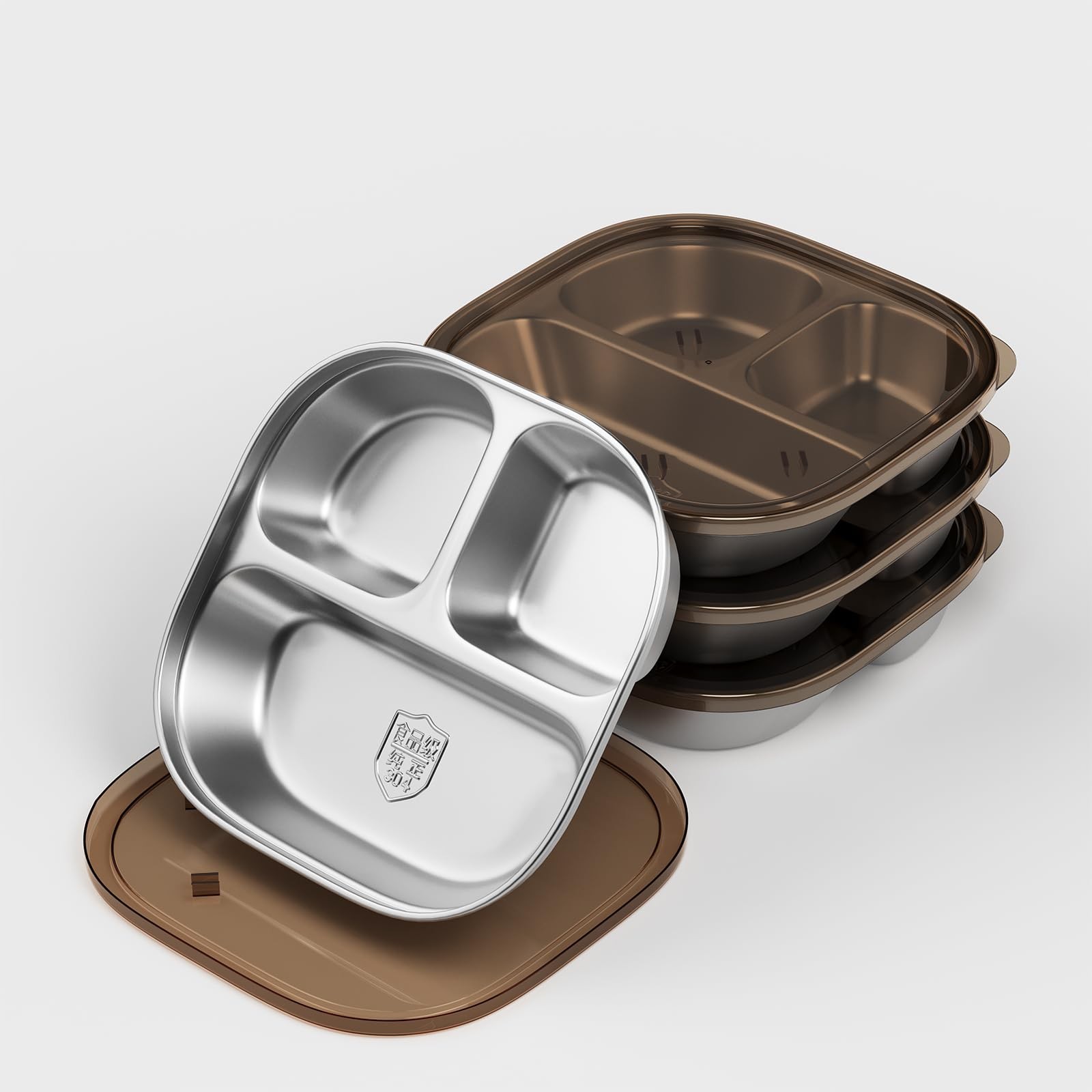 4 PCS Stainless Steel Snack Containers Kids Toddler Meal Prep Plates Lids
