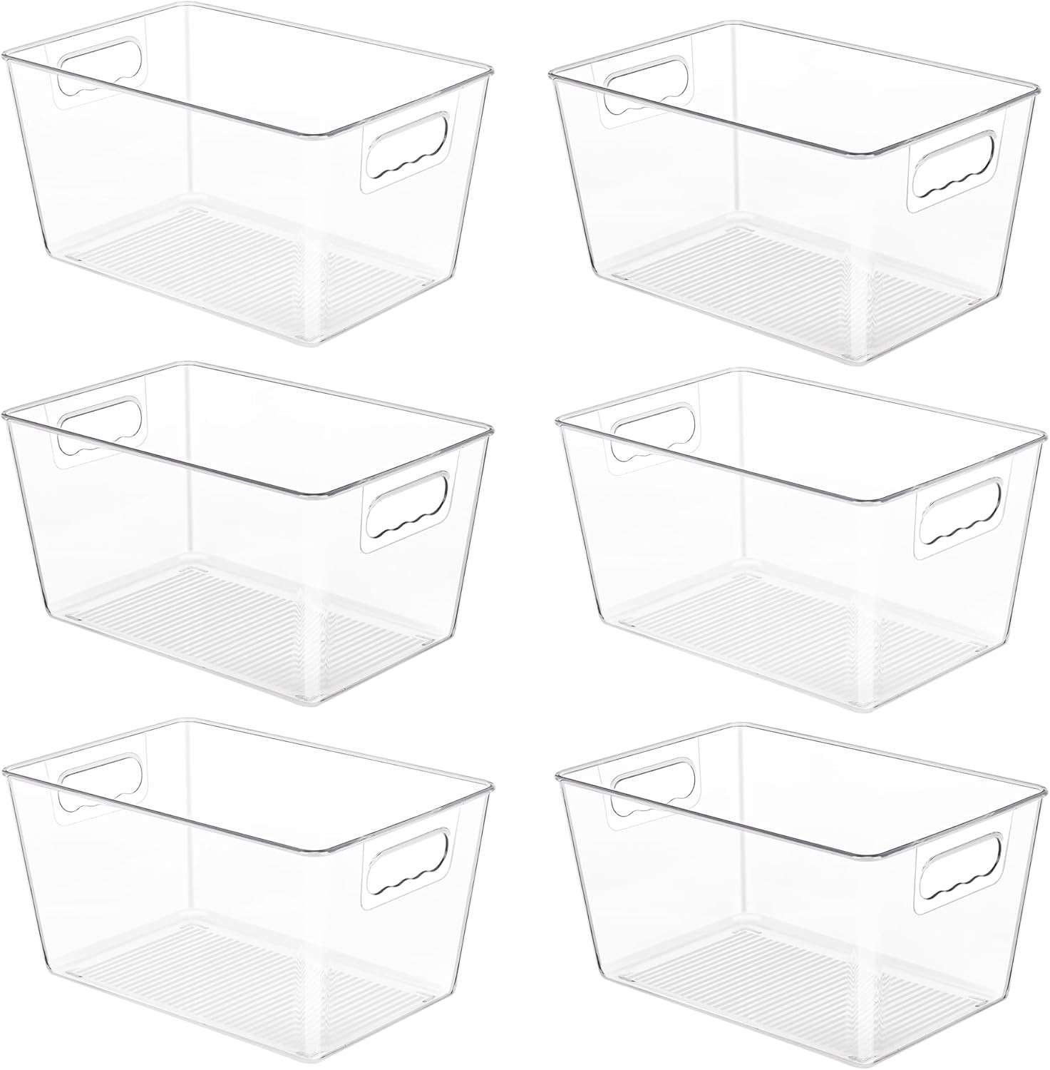6 Pack Clear Pantry Organizer Bins Plastic Containers With Handle For Kitchen