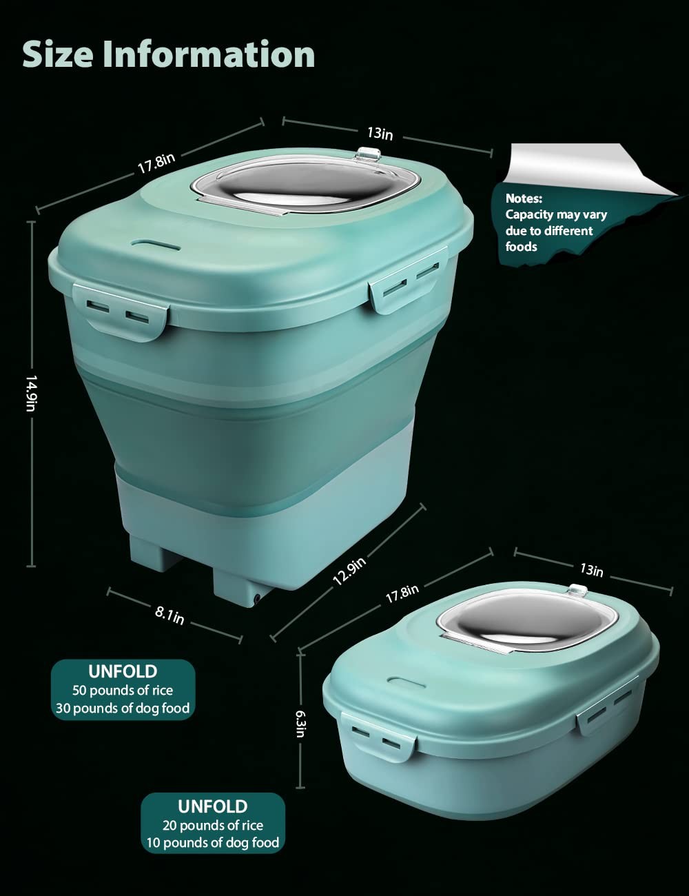 Viretec Cereal Rice Storage Containers, 20 to 50Lbs Collapsible Dry Food Disp…