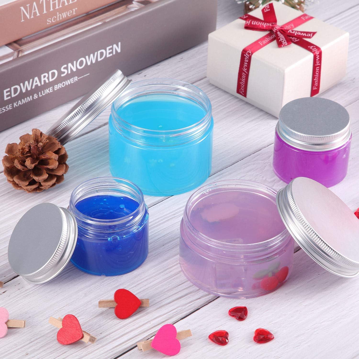 12 Pack Clear Plastic Storage Favor Jars Wide-Mouth Plastic Containers with Lids