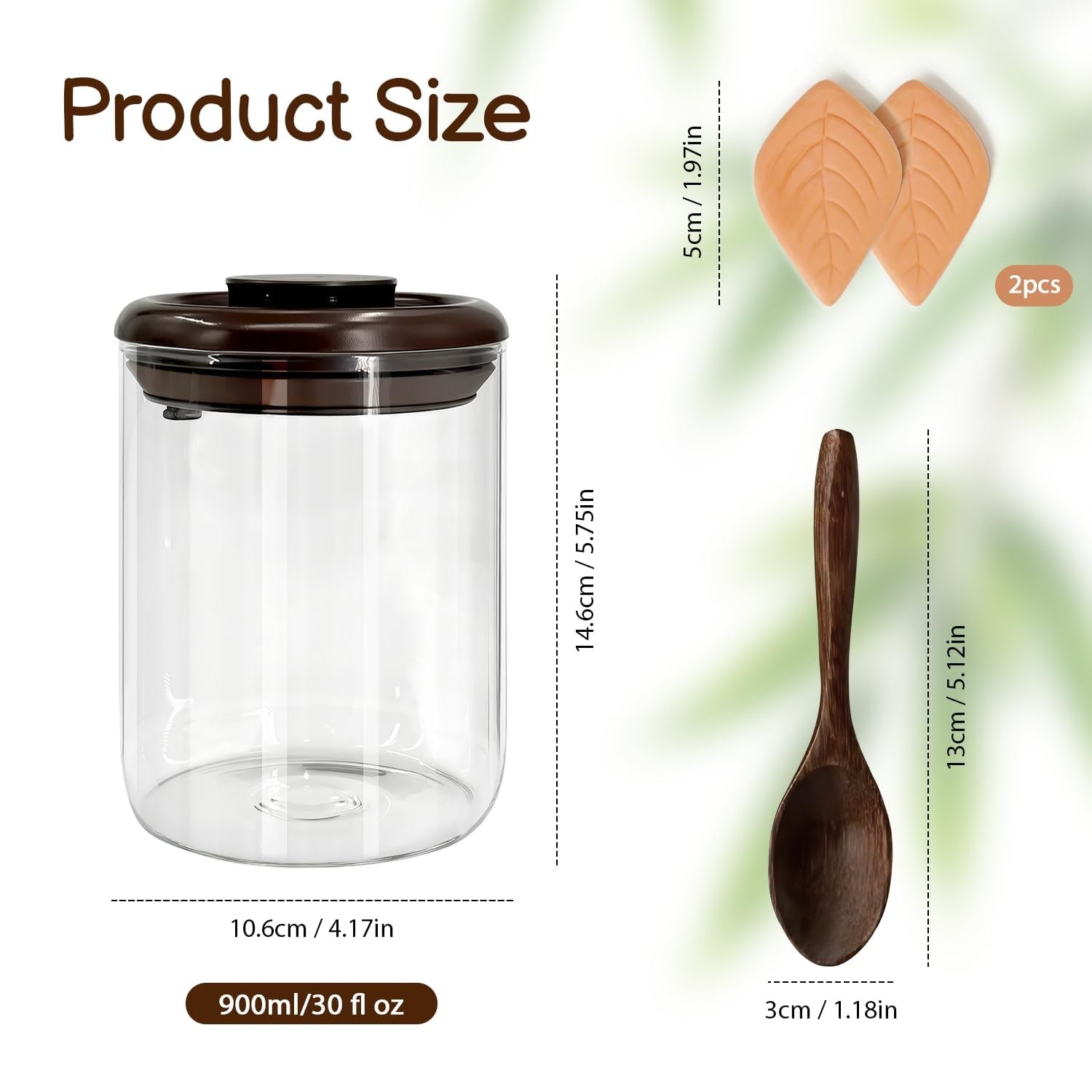 Airtight Brown Sugar Container – 0.95 Qt (900 ml) Glass Jar 9 inches, brown