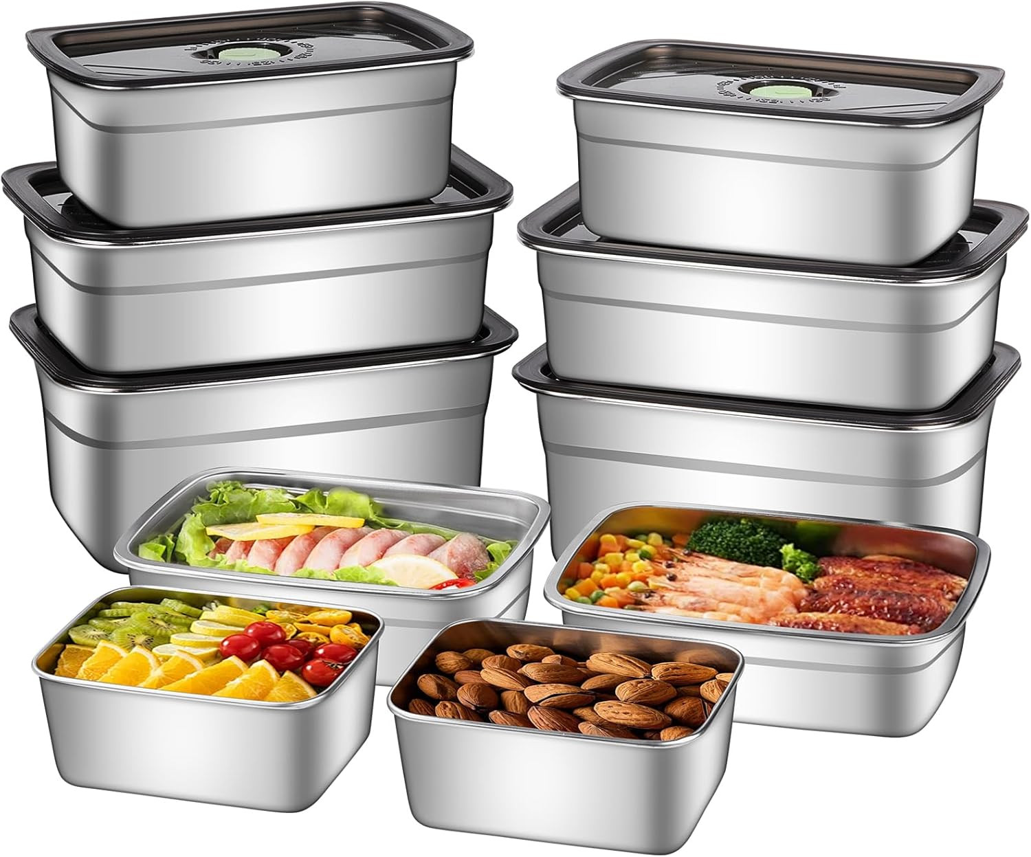 10-Piece Stainless Steel Food Storage Container Set with Airtight Lids – Durable