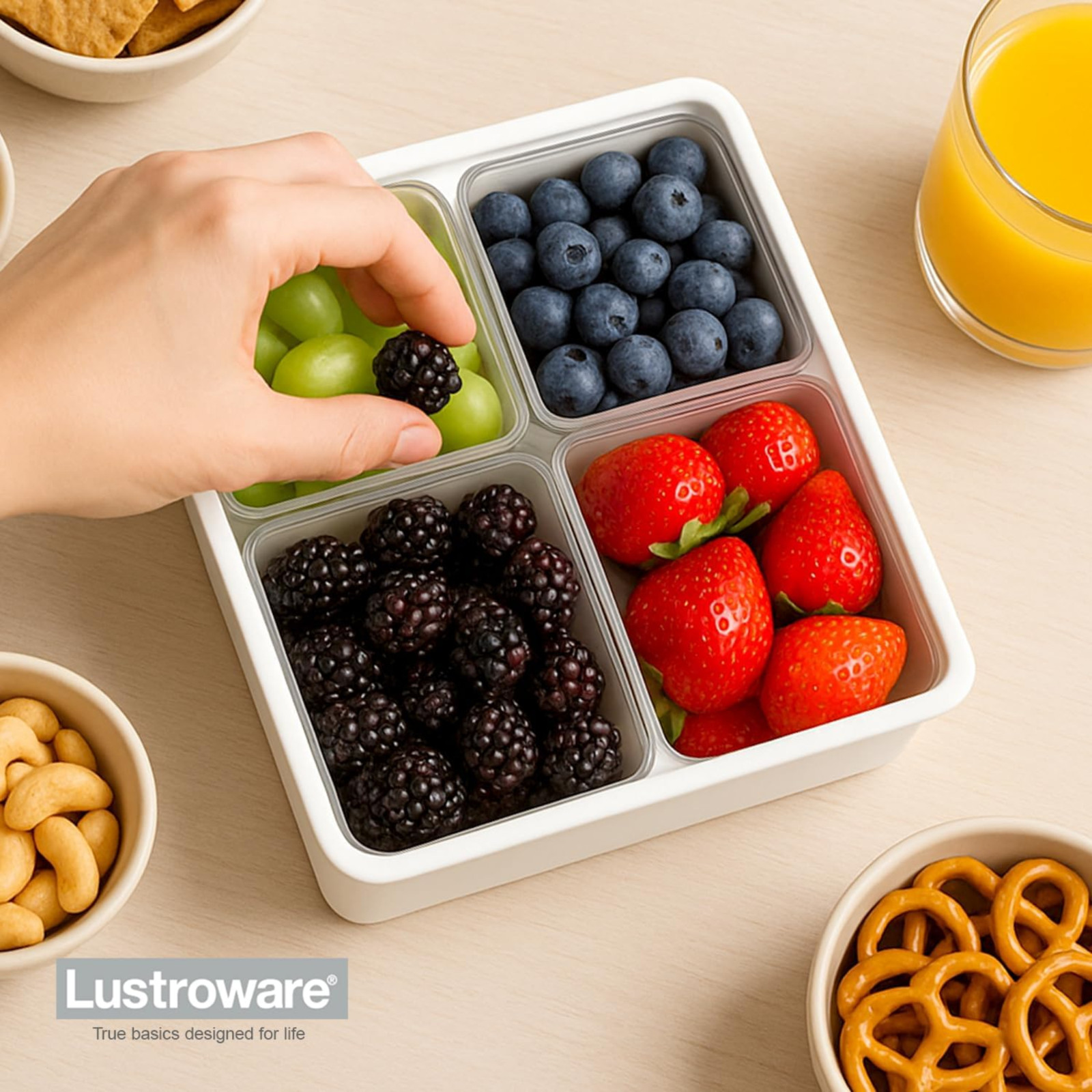 Open Box, 2pc Lustroware Airtight Removable Divided Platter Serving Tray
