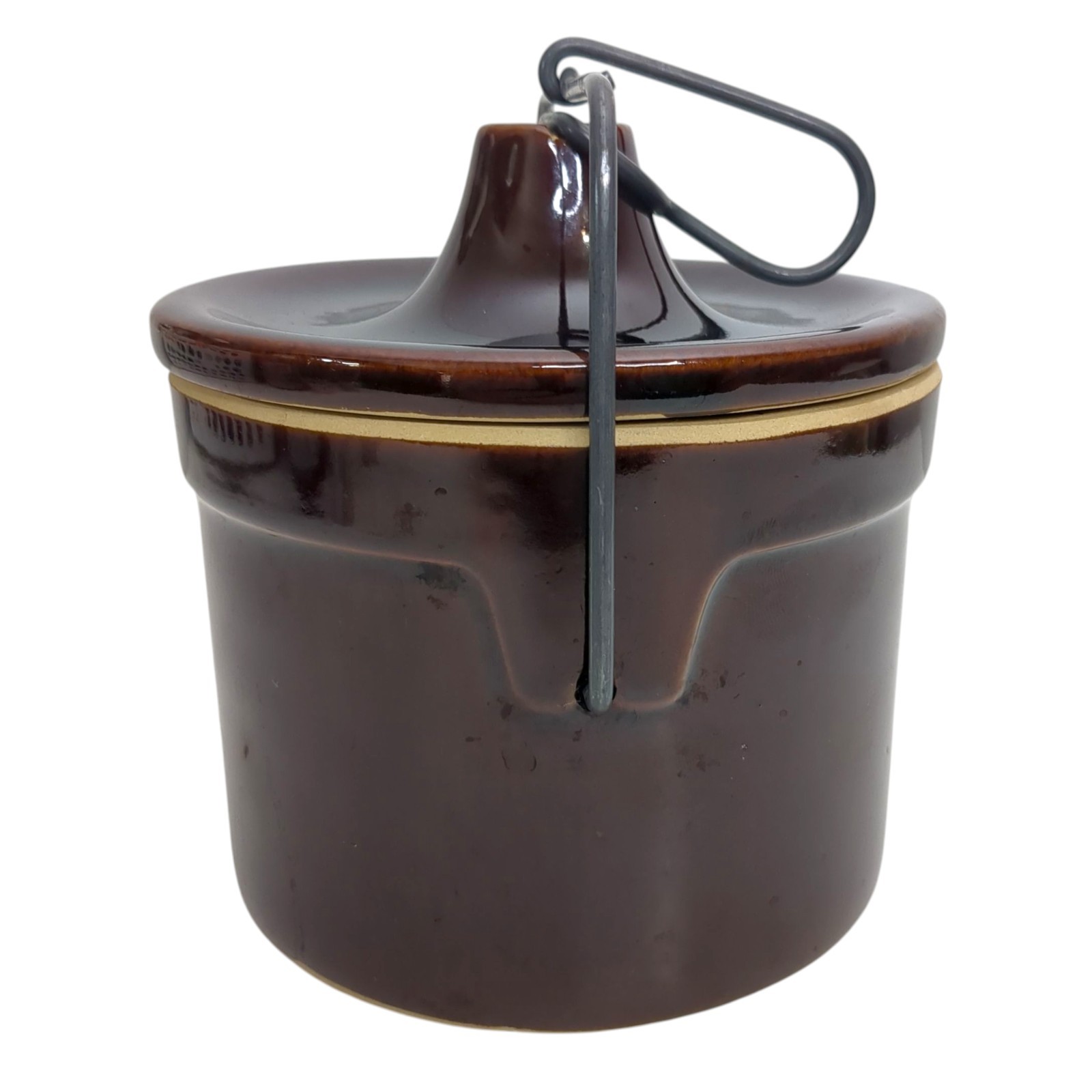 40 Oz. Brown Stoneware Crock Bail Closure Marked USA Farmhouse Vintage