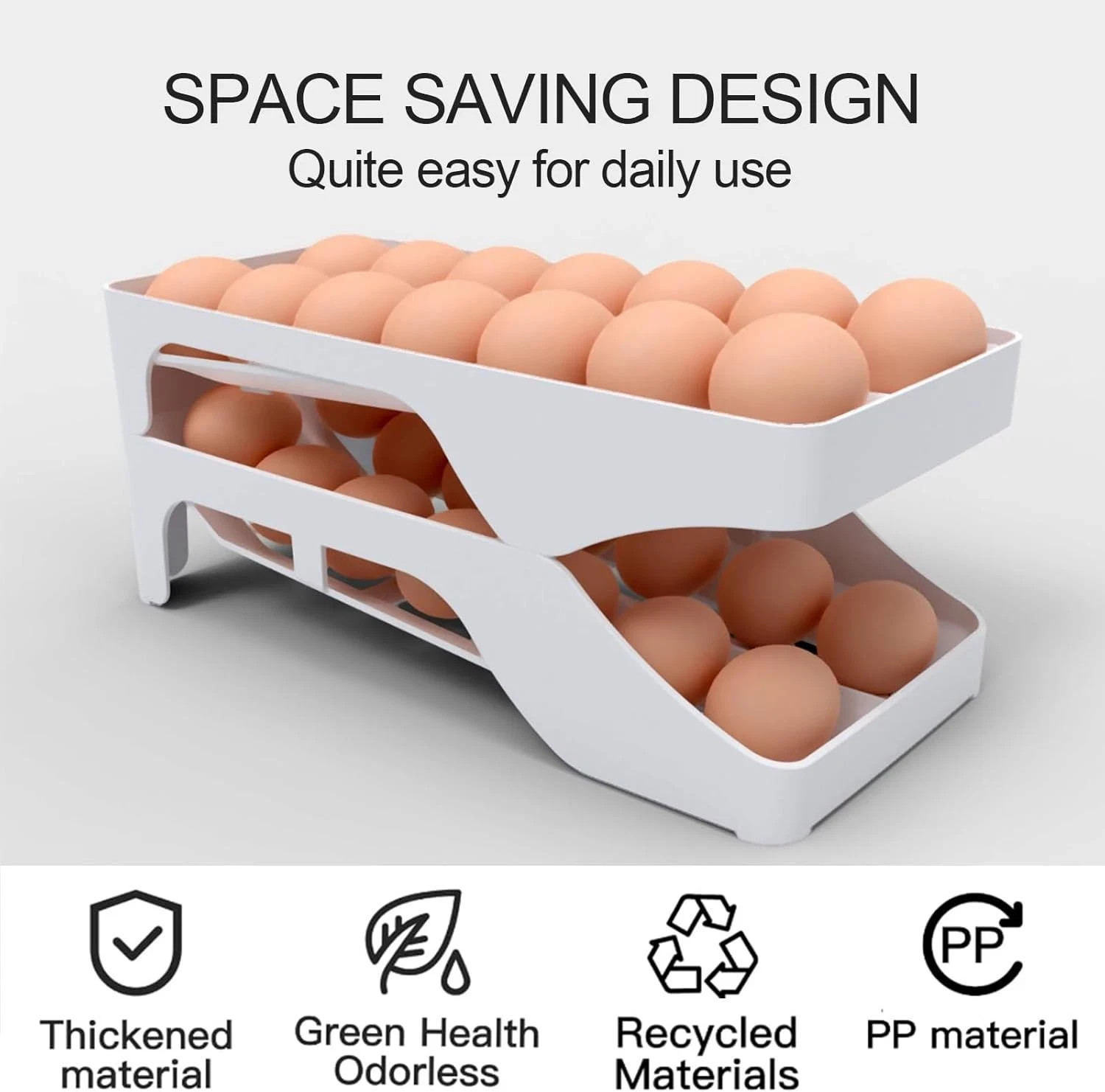 Egg dispenser for refrigerator, Automatic rolling egg holder for fridge, Space s