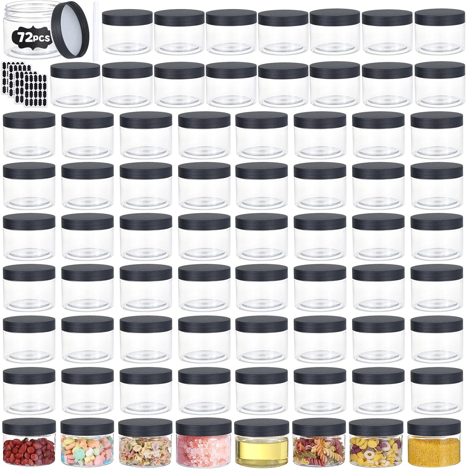 72Pcs 4 Oz Plastic Containers with Lids Labels Leak Proof BPA Free Airtight Refi