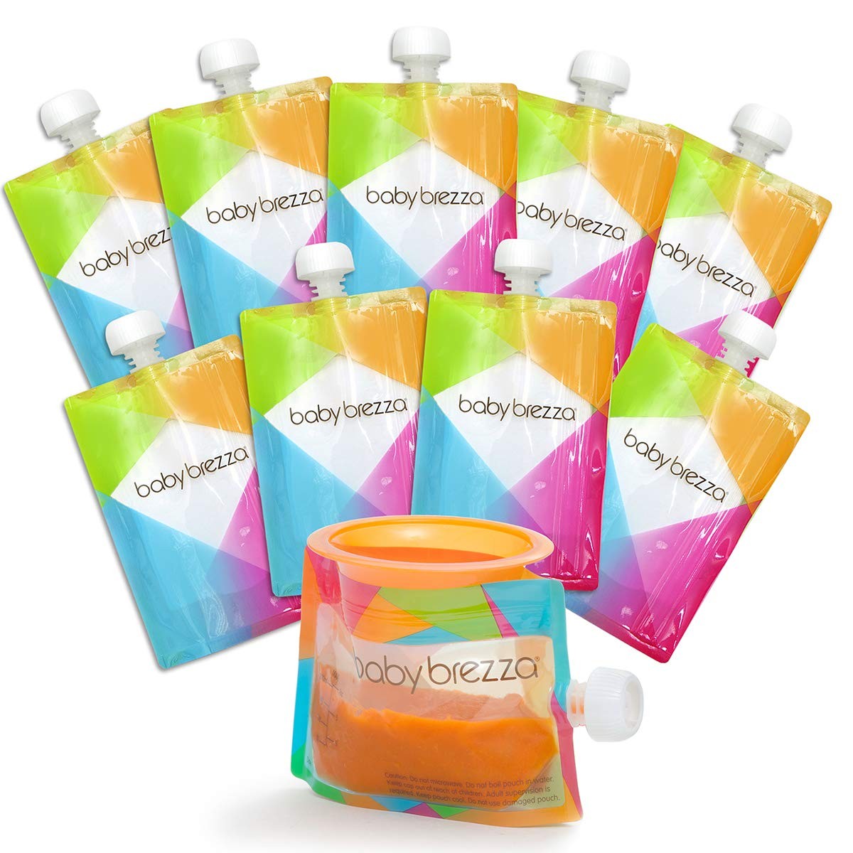 Baby Brezza Reusable Food Storage Pouches, 10 Count (Pack of 1), Multi