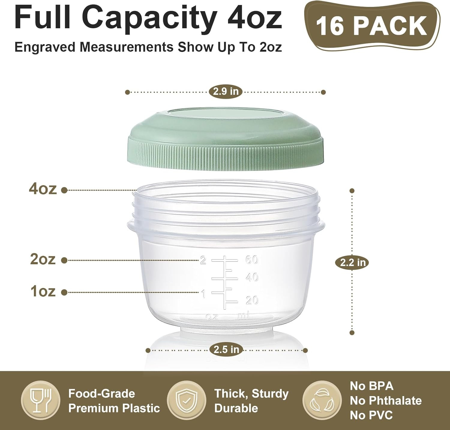 [16 Pack] 4 Oz Small Containers with Lids, Reusable Plastic Jars for Snack and P