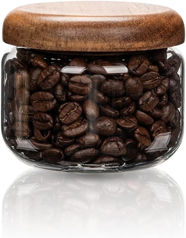 Glass Food Storage Containers With Wooden Lids – Small Coffee Jars – Pantry