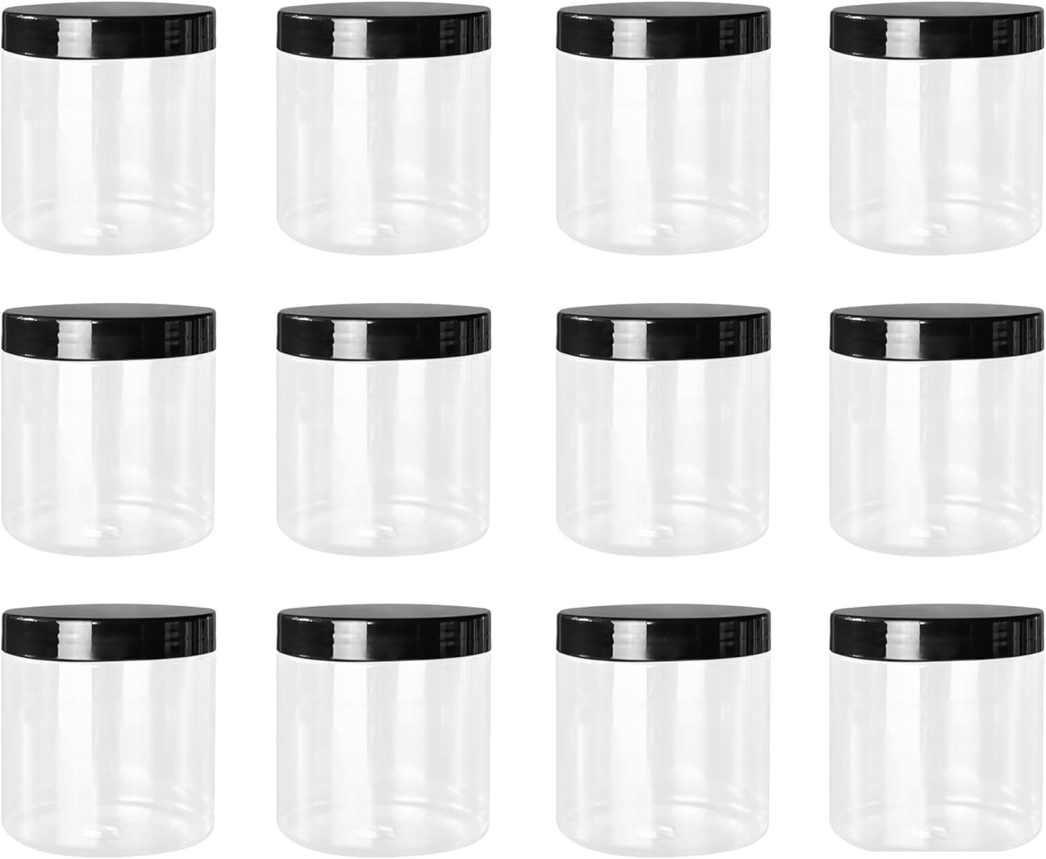 Lawei 12 Pack Plastic Jars with Lids, 16 Oz Clear Storage Jars with Black Screw
