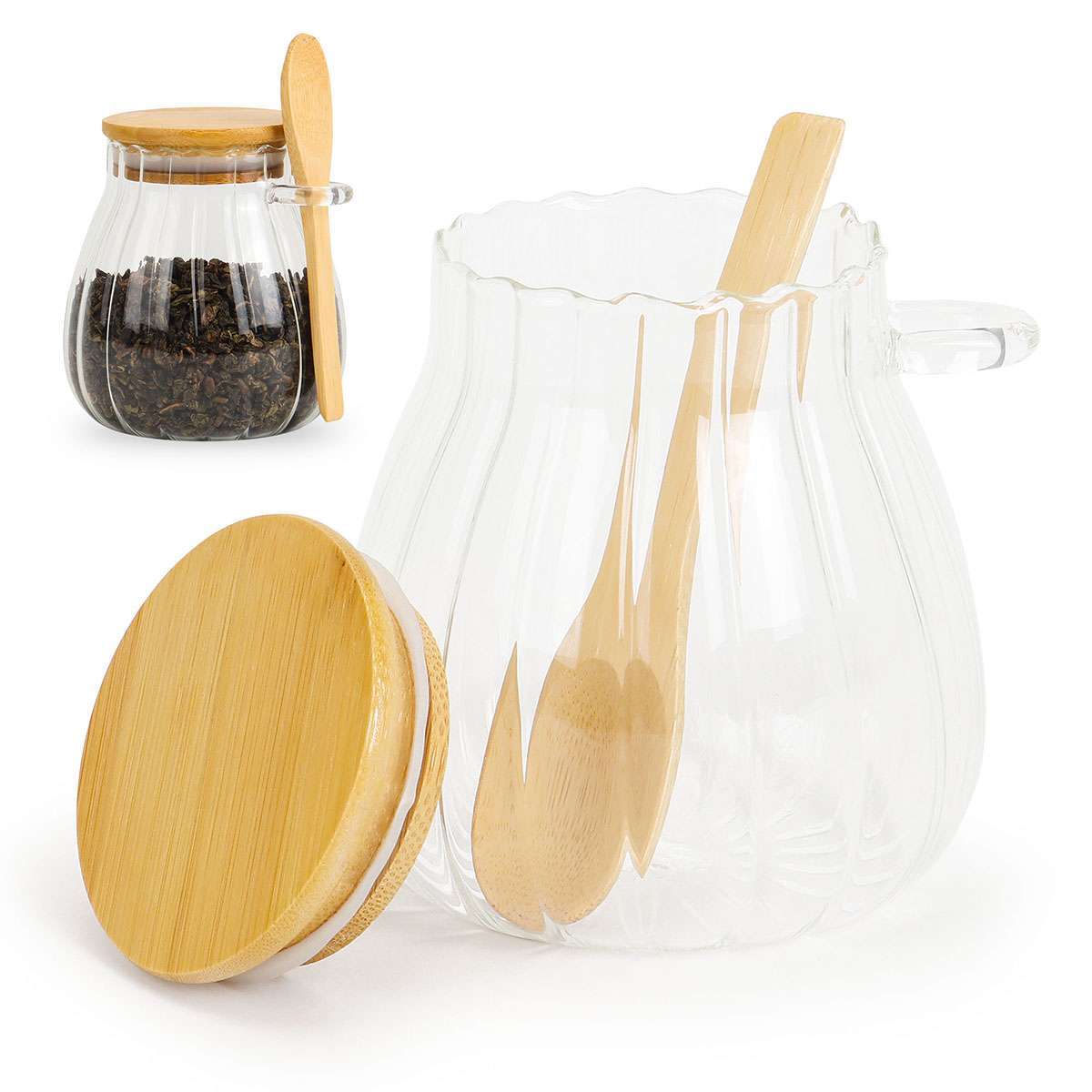 Airtight Glass Food Storage Container with Spoon, Glass Sugar Storage Container