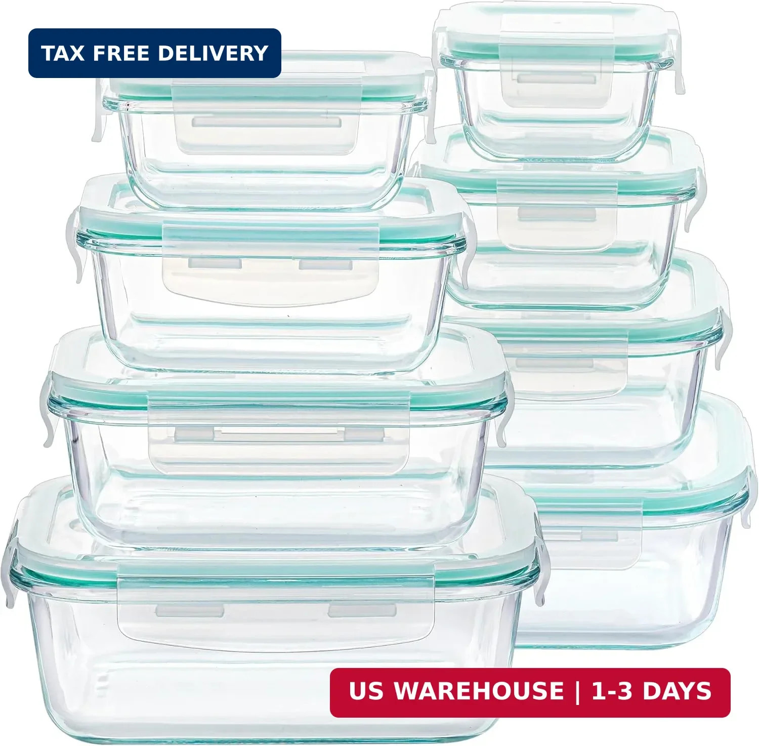 Vtopmart 8 Pack Glass Food Storage Containers with Airtight Lids, Glass Meal Pre