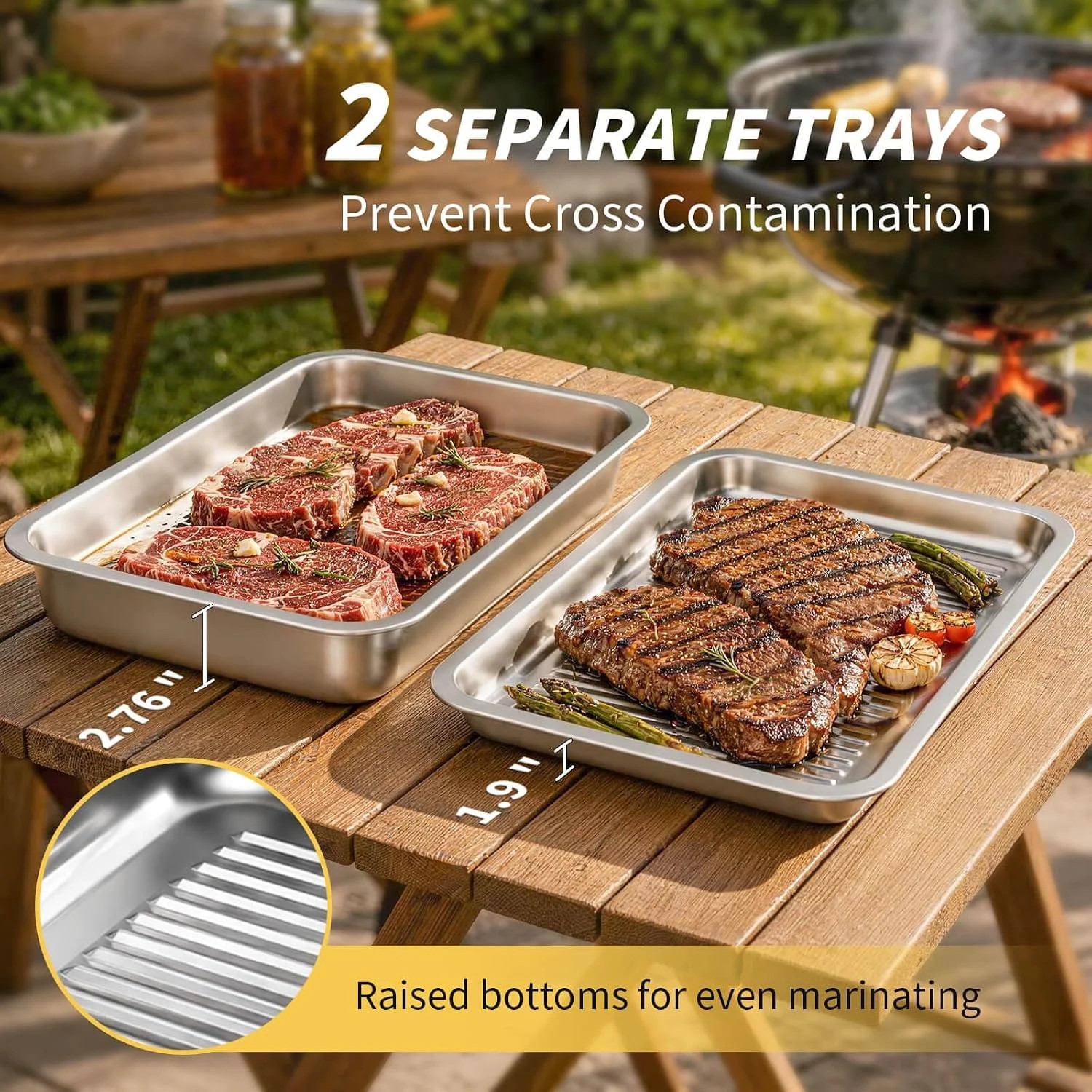 Grilling Prep and Serve Trays, Stainless Steel Large Capacity Food Prep Tray, Gr