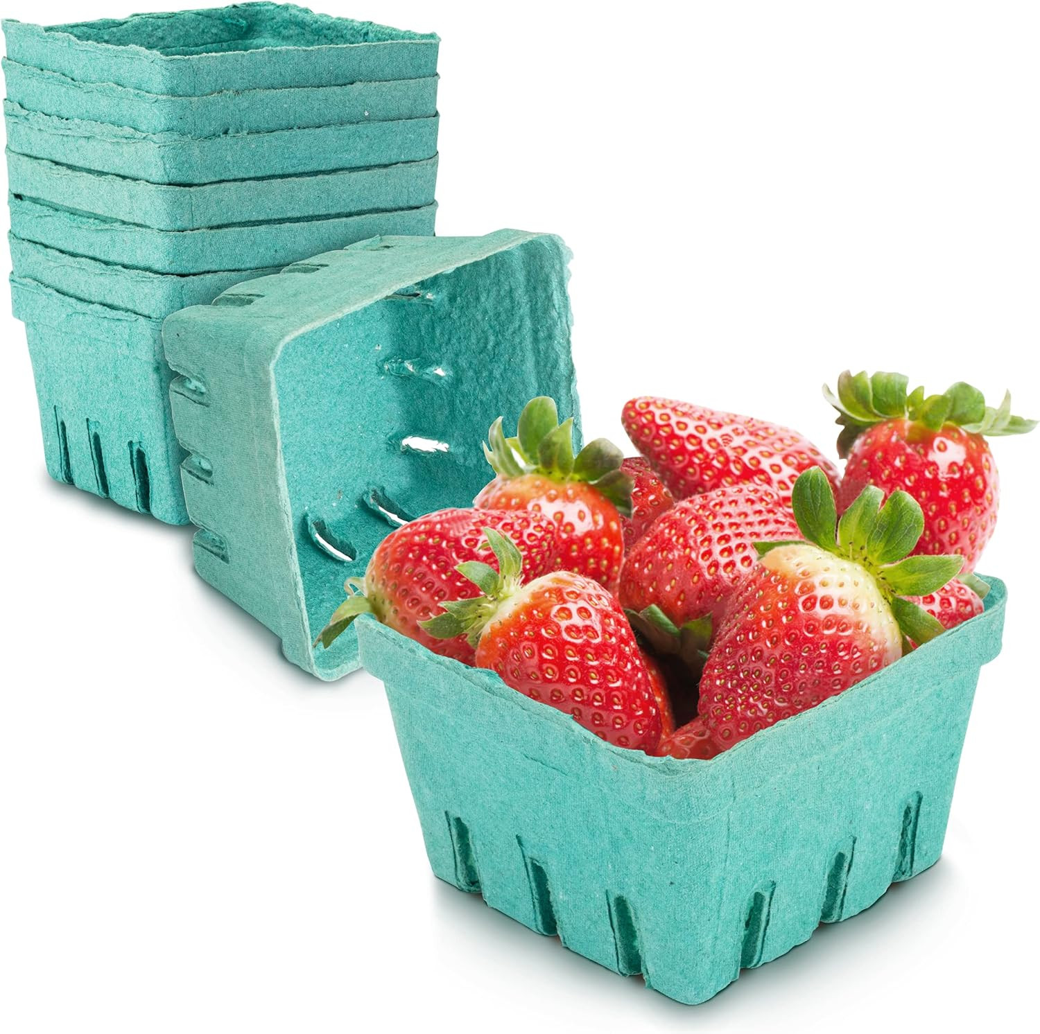 44 Pack Pint Green Molded Pulp Fiber Berry Basket Produce Vented Container for F
