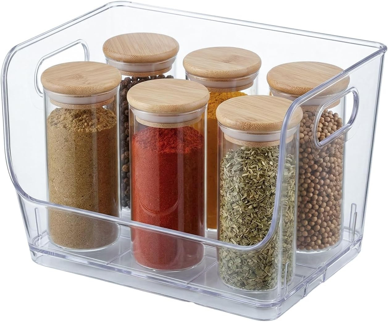 9-Inch Open-Front Clear Storage Bin with Easy-Grip Handle Stackable Transparent