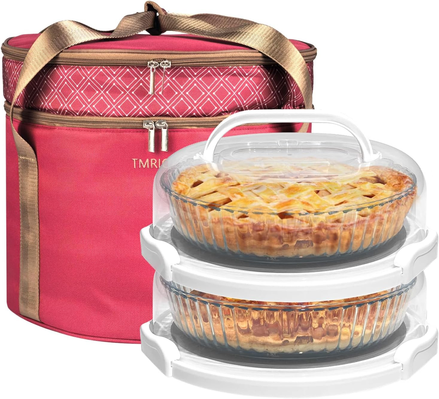 2 Pack Pie Carrier with Lids and Handles, Loadable Cupcake or Pizza Storage Cont